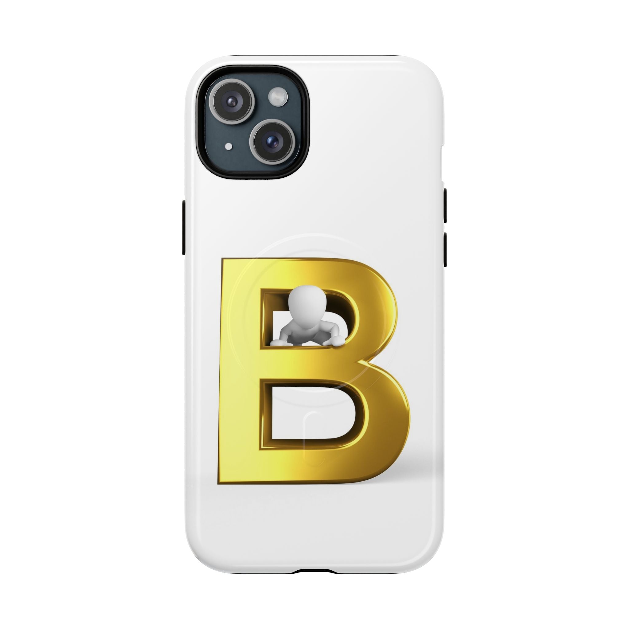Coque de téléphone 3D Lettre B dorée | Coque magnétique résistante