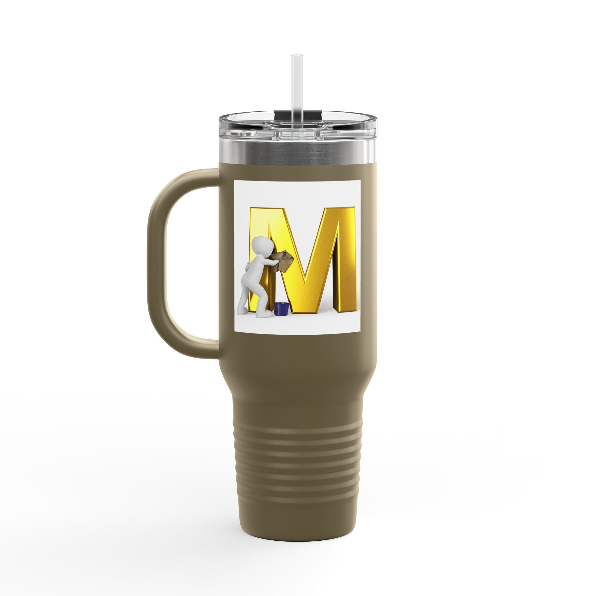 3D Gold Letter M with Figure Travel Mug | 40oz Insulated Tumbler
