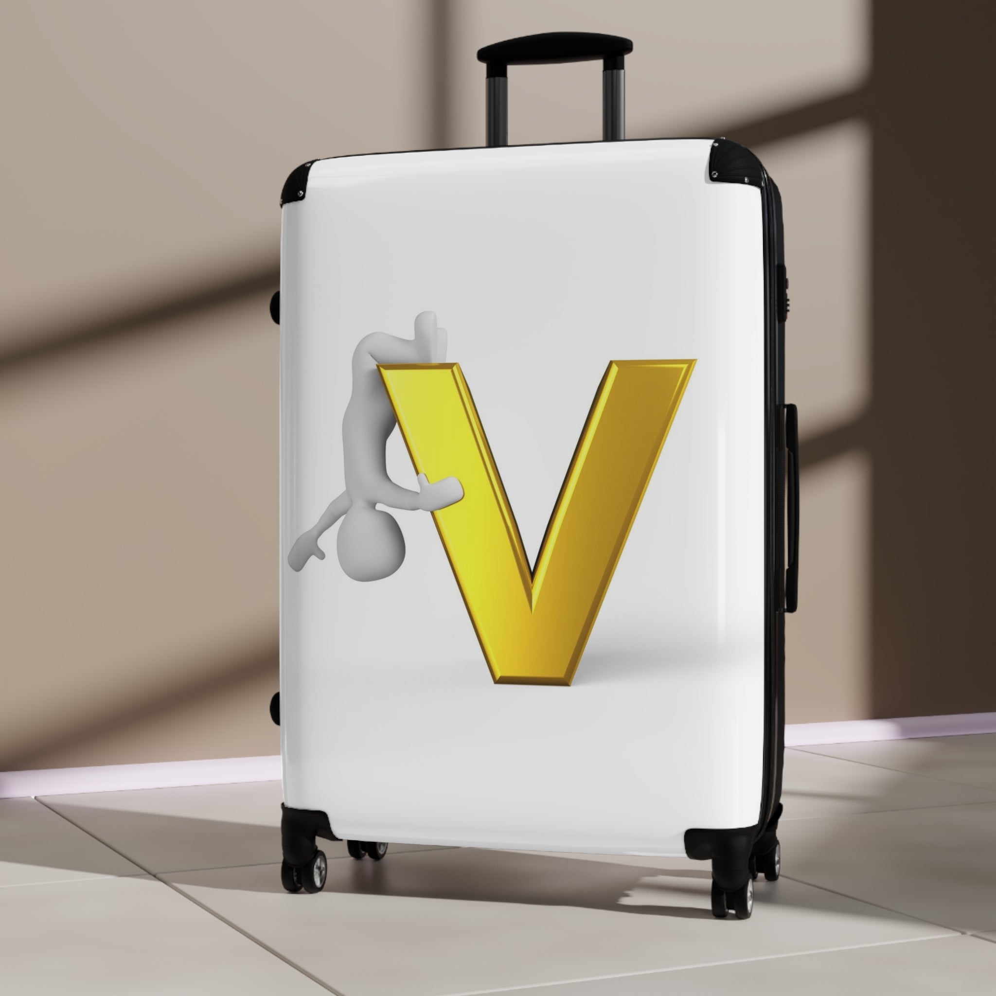 Golden Letter V Illustration Suitcase | Monogram Carry-On Luggage
