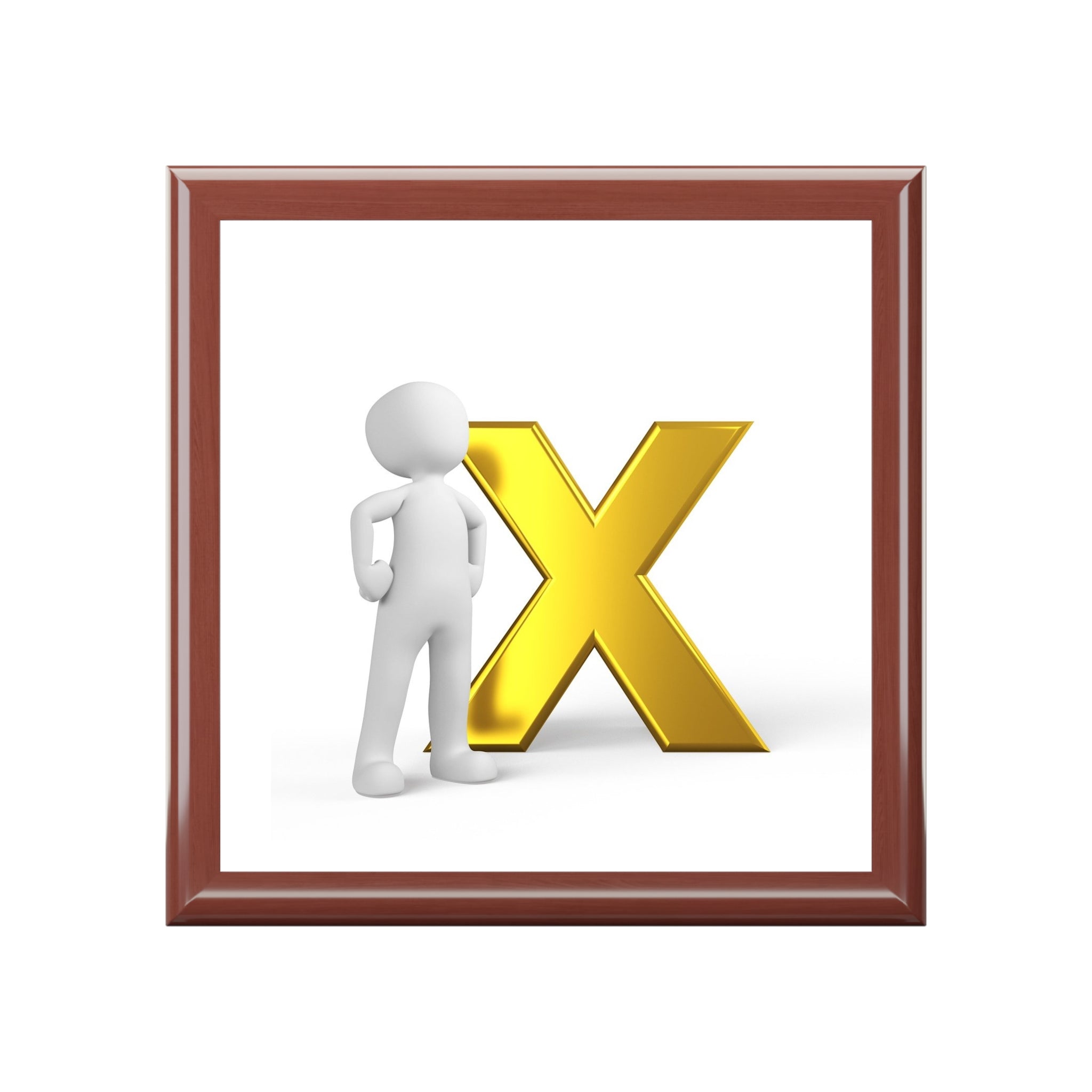 3D Stick Figure with Gold X Jewelry Box | Personalized Trinket Keepsake