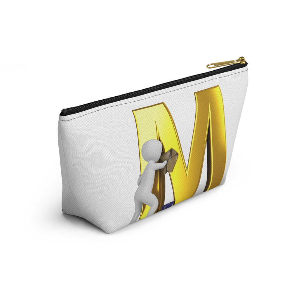 Gold Letter M with Painter Figure Accessory Pouch | Monogram Makeup Bag