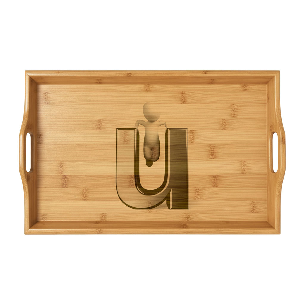 Engraved Letter U Bamboo Serving Tray | Monogram Initial Tray