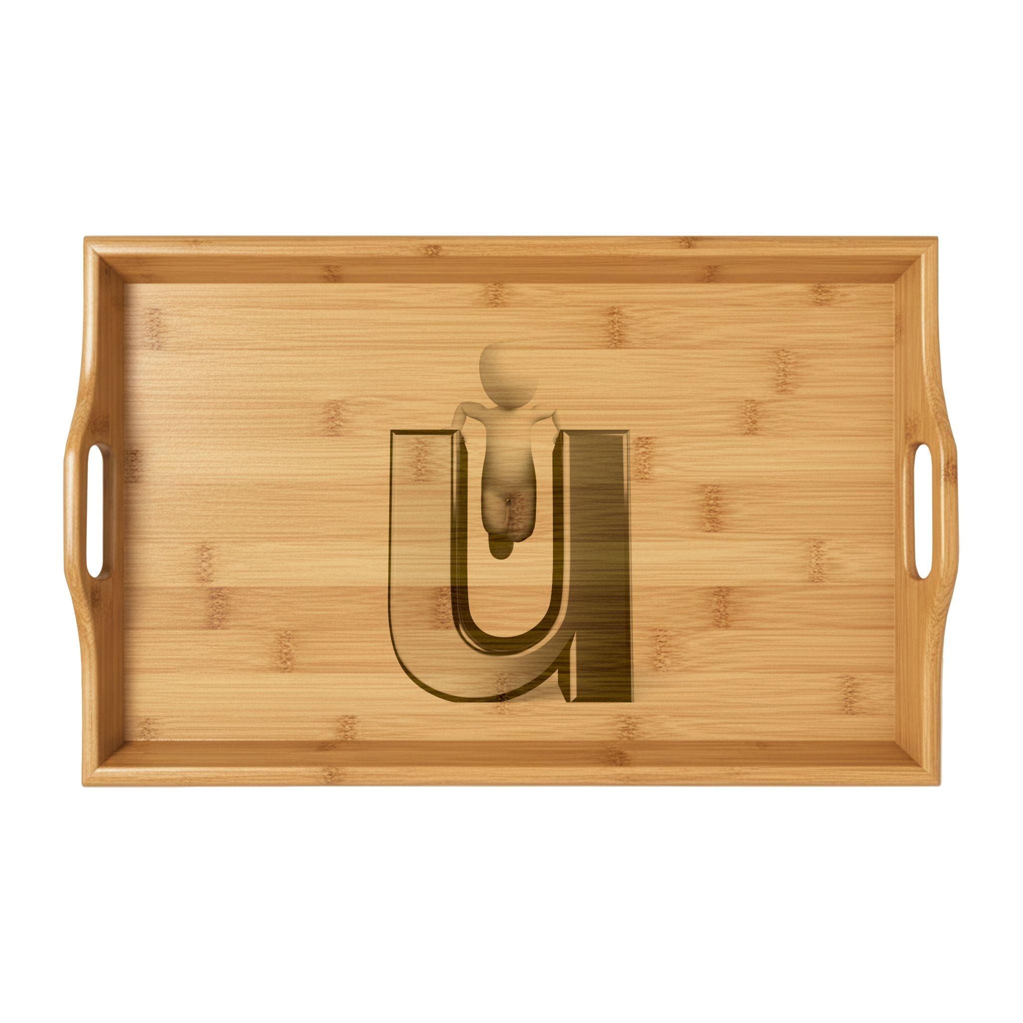 Engraved Letter U Bamboo Serving Tray | Monogram Initial Tray