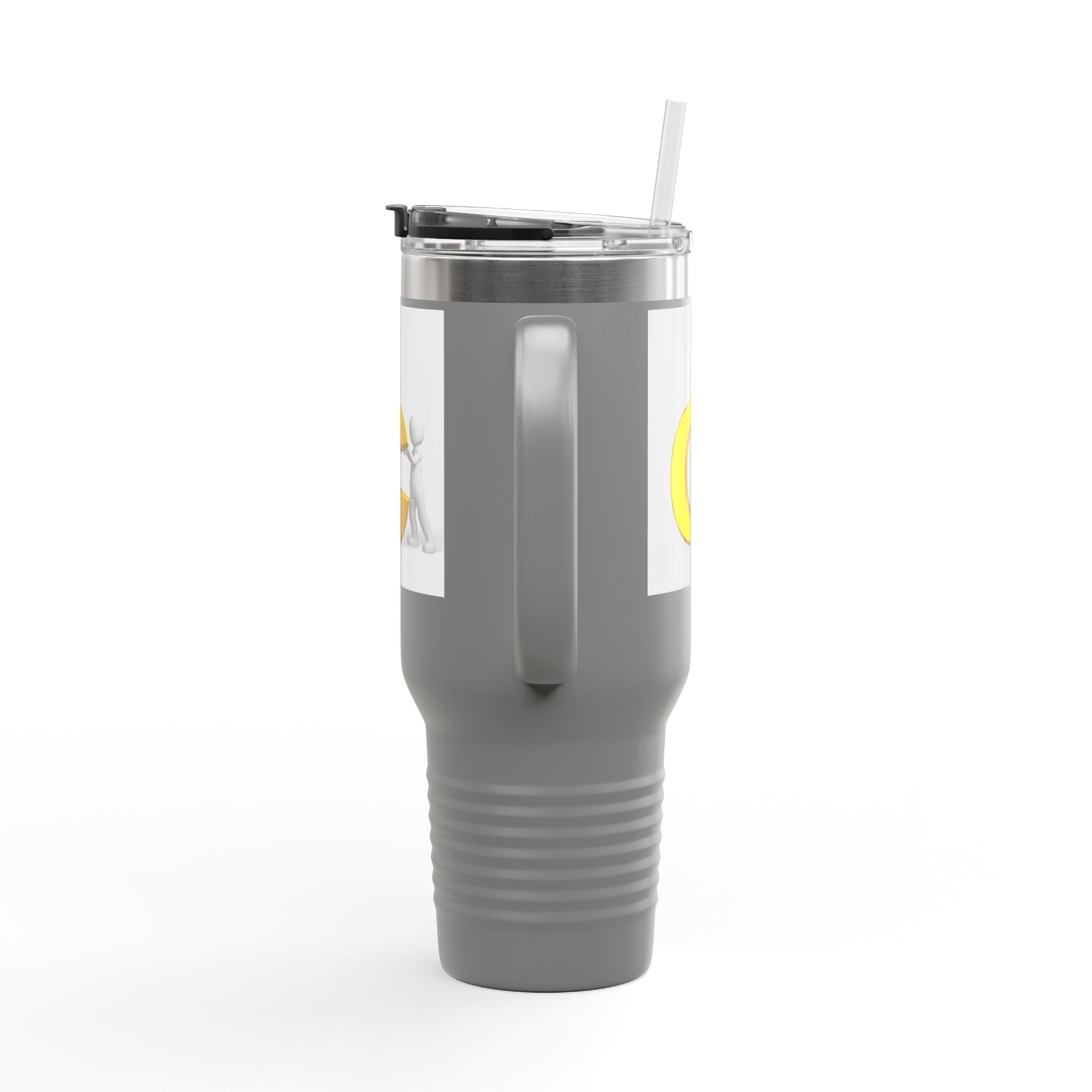 3D Character Leaning on Yellow Letter C Travel Mug | 40oz Insulated Tumbler