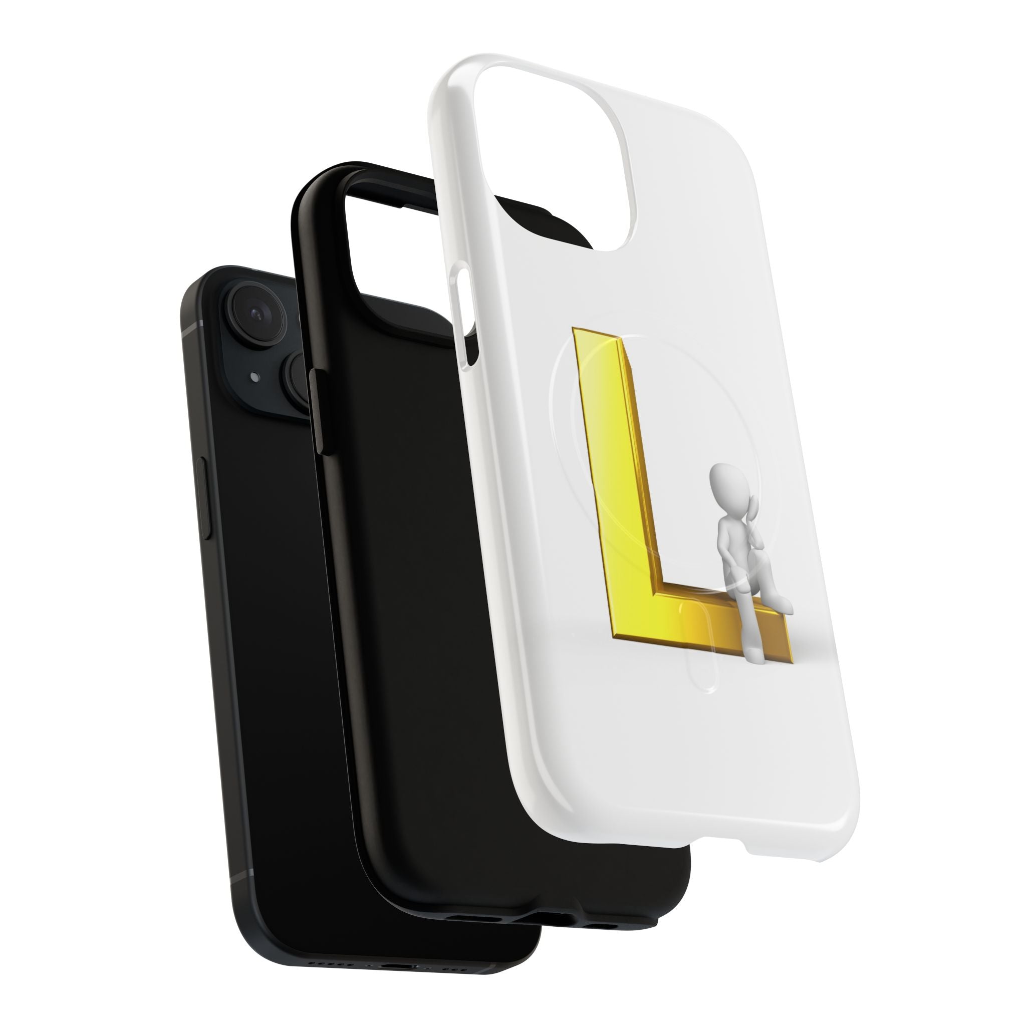 Yellow 3D Letter L with Sitting Figure phone case | Tough Magnetic Case