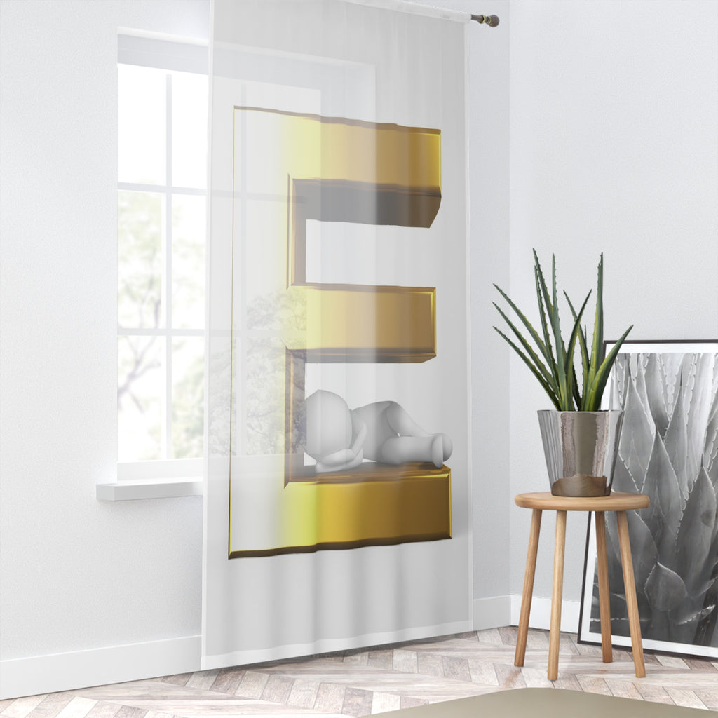 Gold Letter E with Sleeping Figurine Window Curtain | Monogram Initial Decor