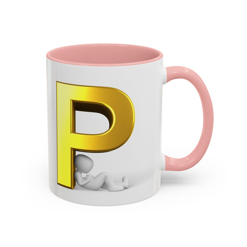 Mug Lettre P dorée avec silhouette relaxante | Mug à café avec anse colorée 325 ml 445 ml