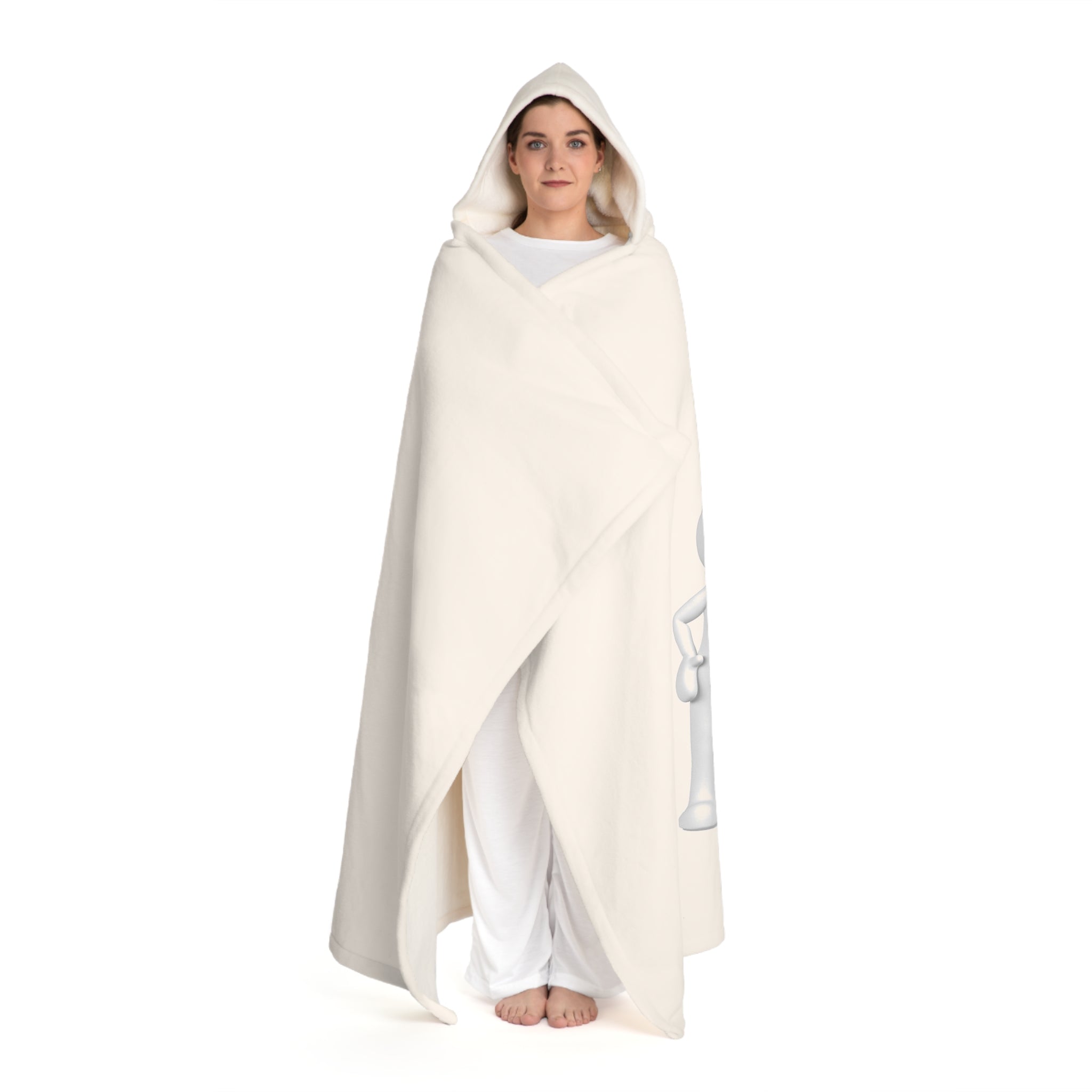 Cream Hooded Sherpa Blanket | Gold Letter T With Figure Cozy Hooded Fleece Throw