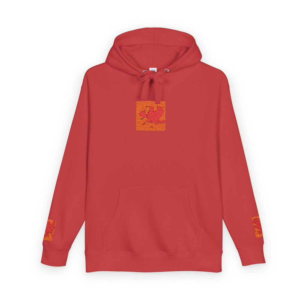 Orange Phoenix Pixel Art Hoodie | Square Chest & Sleeve Patch