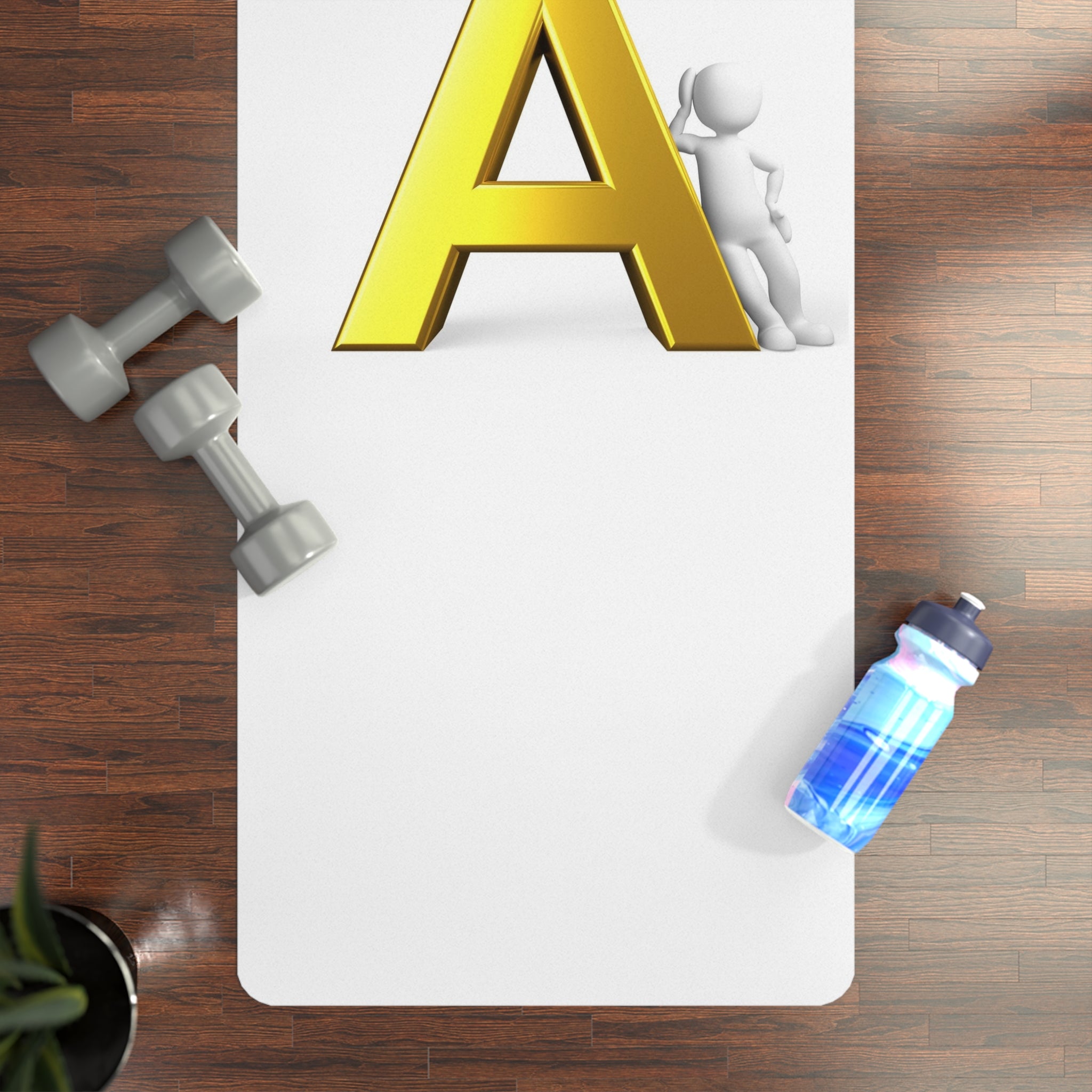 Gold Letter A with Figure Rubber Yoga Mat | Monogram Initial Exercise Mat