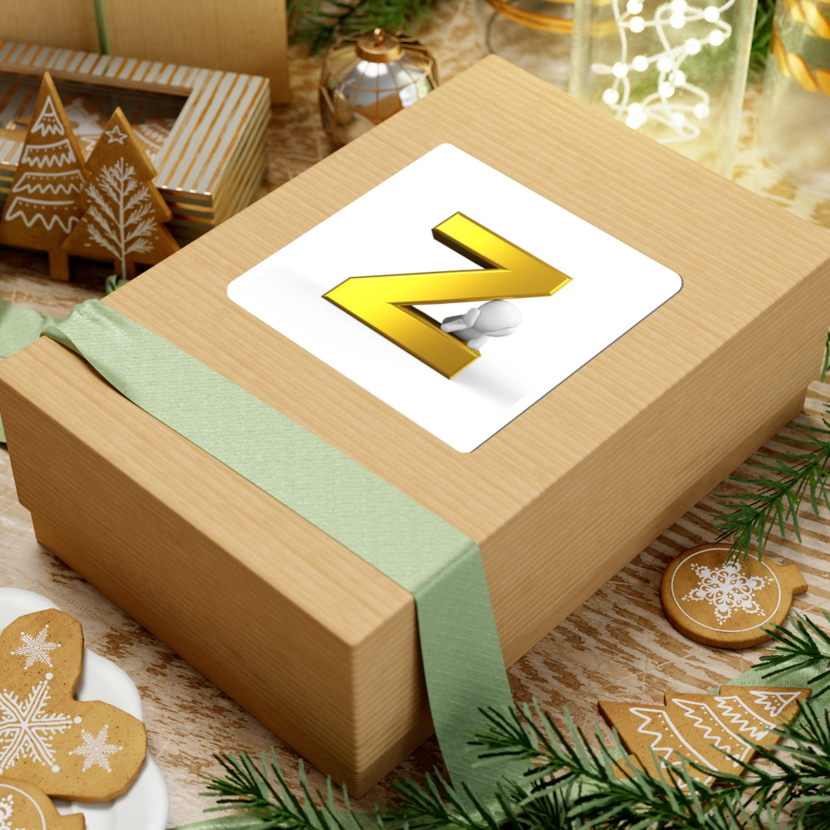 Gold 3D Letter Z with Sitting Figure Sticker | Kiss-Cut Sticker