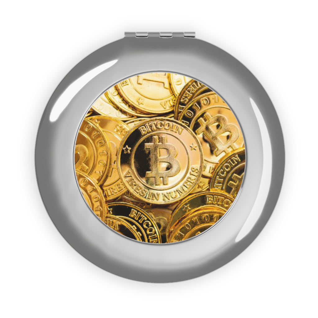 Bitcoin Coin Pattern Compact Travel Mirror | Crypto Makeup Mirror