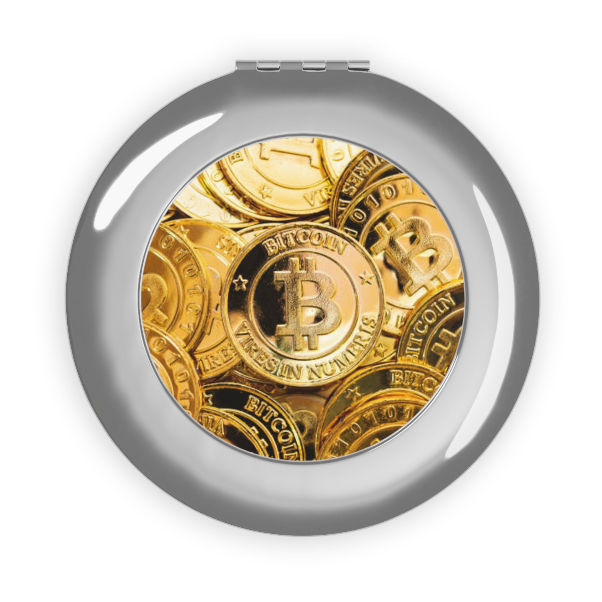 Bitcoin Coin Pattern Compact Travel Mirror | Crypto Makeup Mirror
