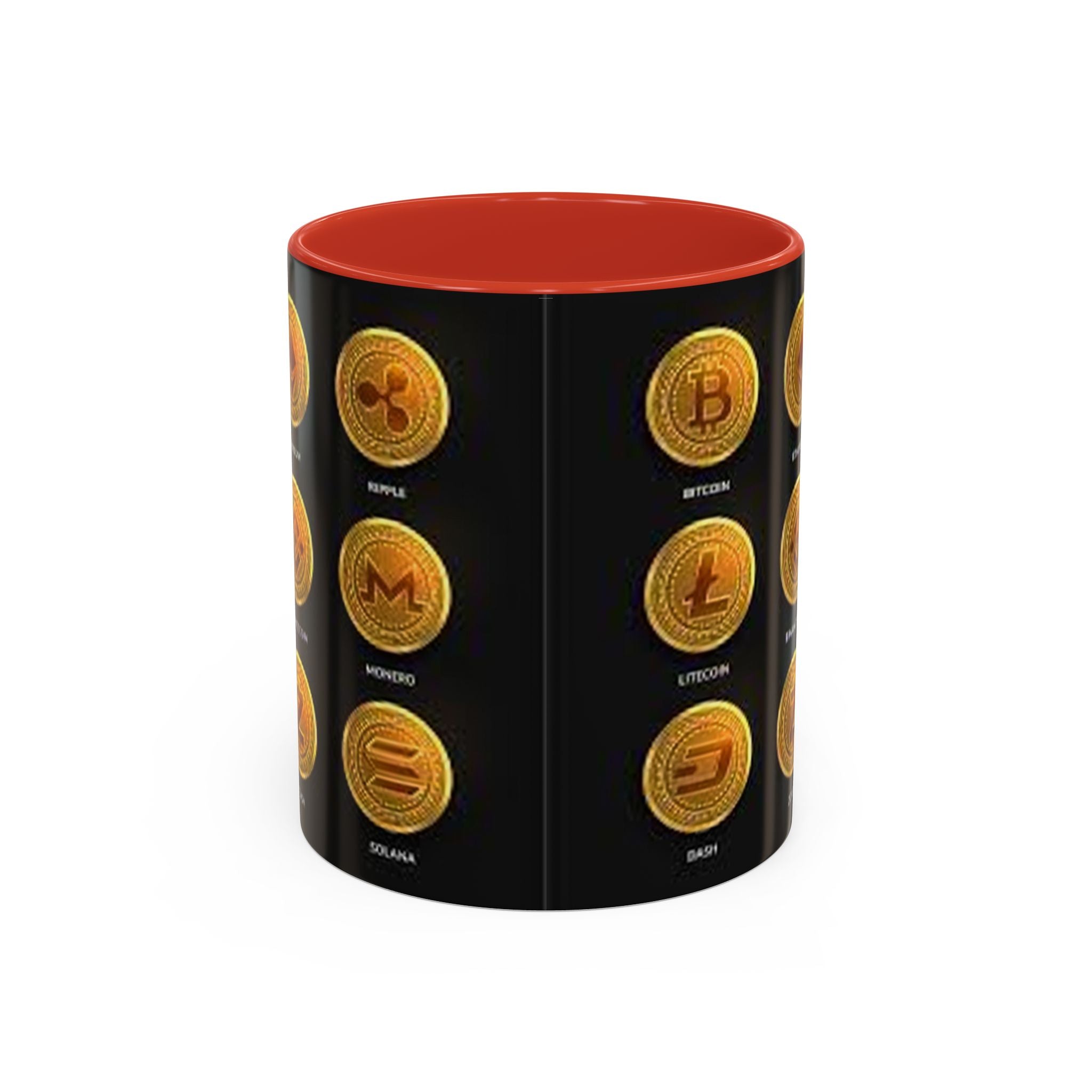 Mug à Anse avec Icônes de Monnaies Cryptographiques | Tasse à Café Bitcoin Ethereum Litecoin Doge