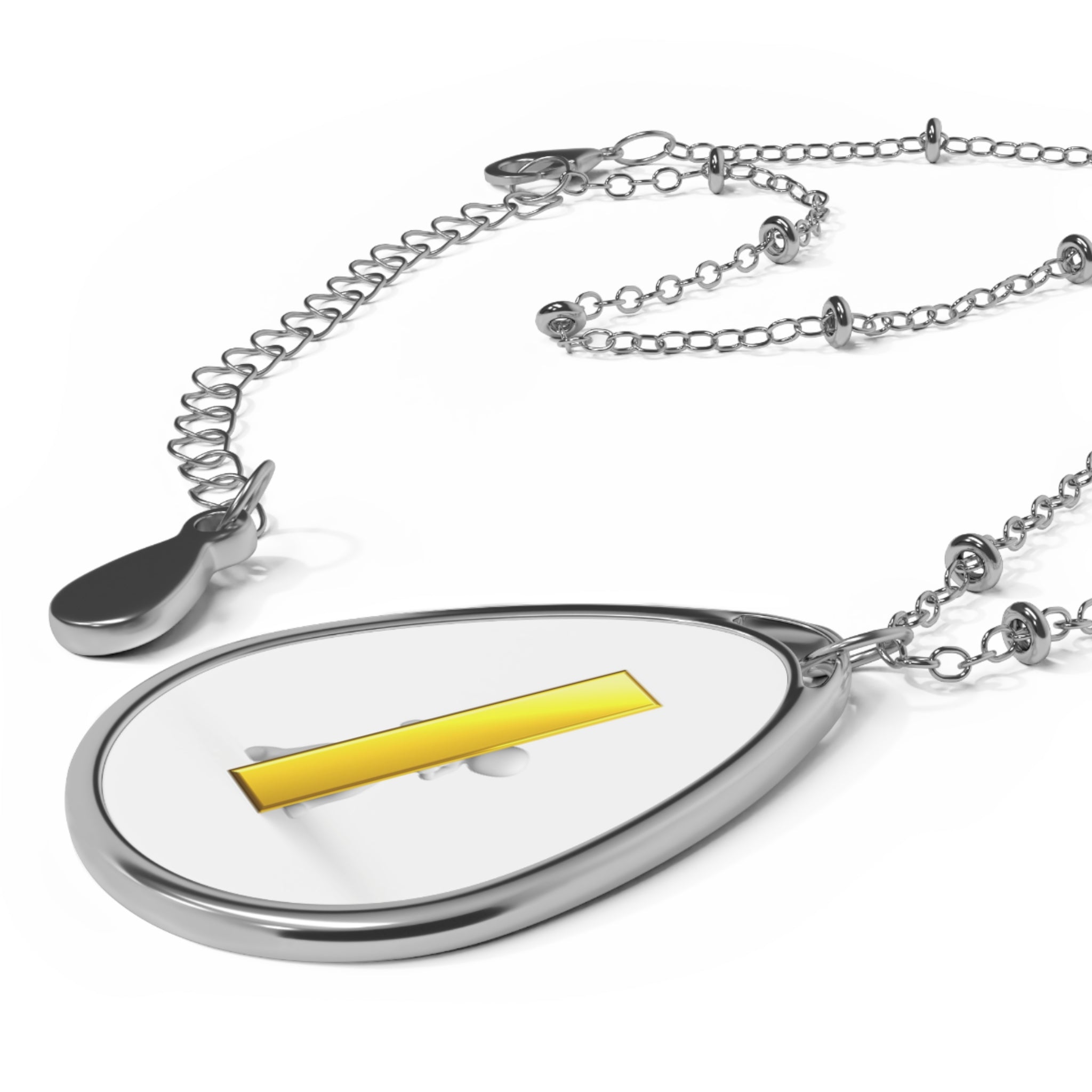 Minimalist Oval Pendant Necklace — Modern Yellow Letter i.