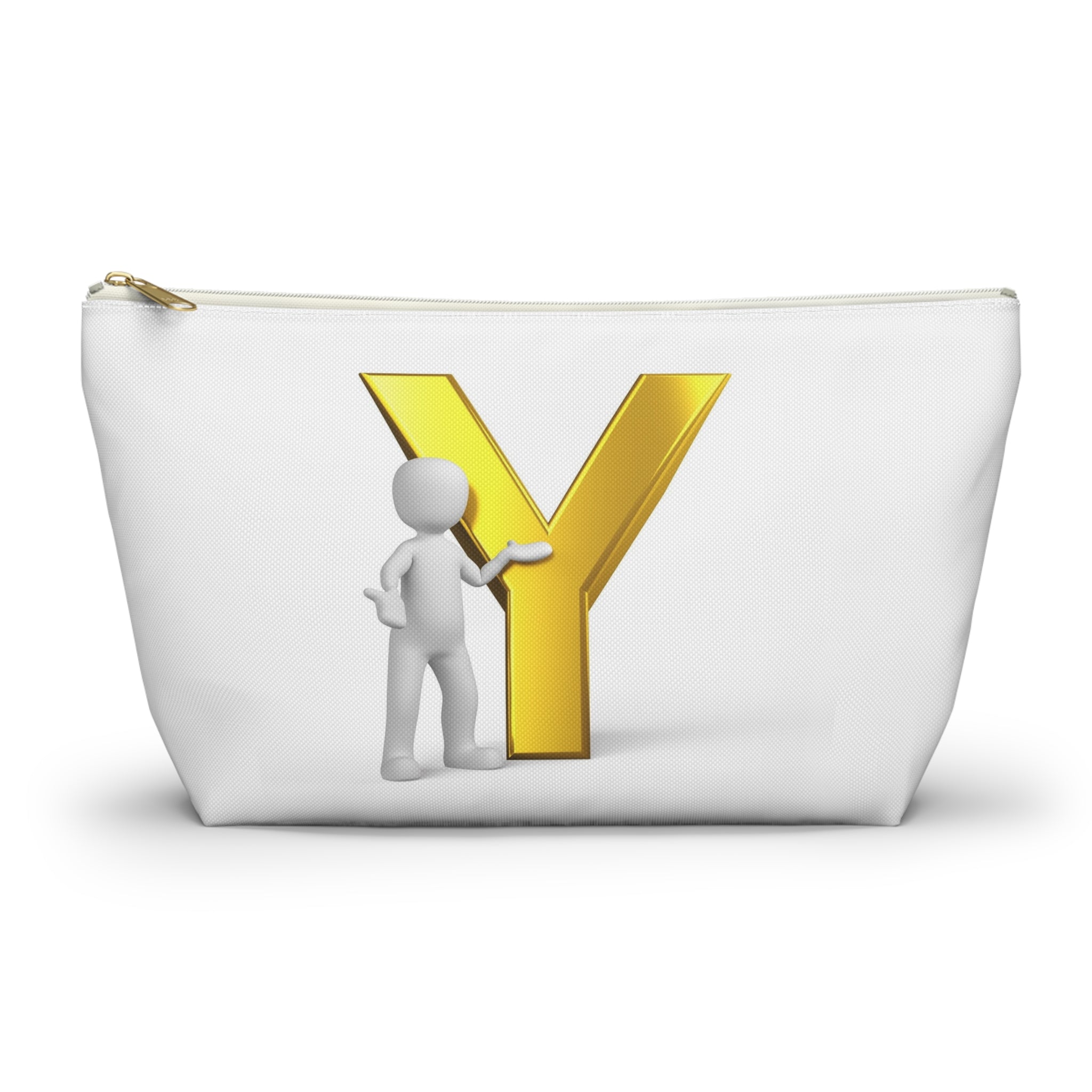 Gold Letter Y with Figure Accessory Pouch | Monogram Makeup Bag