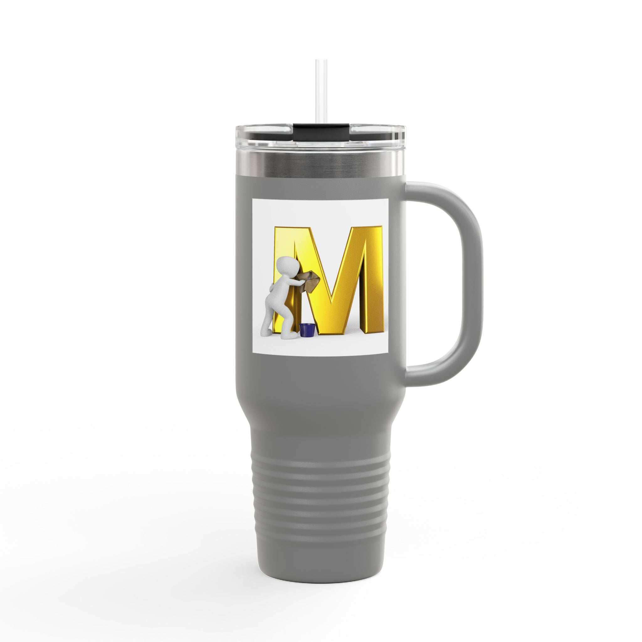 3D Gold Letter M with Figure Travel Mug | 40oz Insulated Tumbler