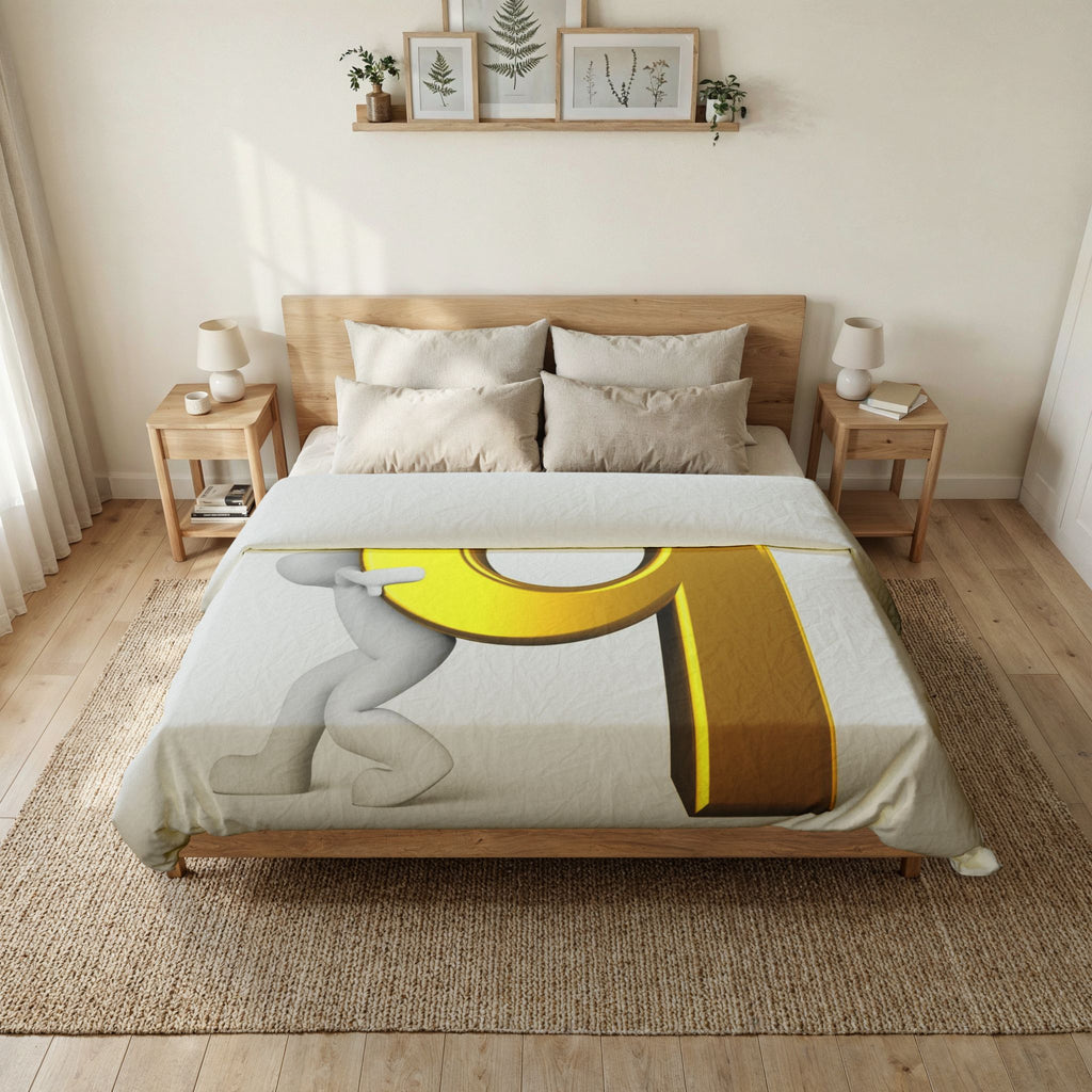 3D Gold Letter Q with Figure Cotton Duvet Cover | Alphabet Bedding