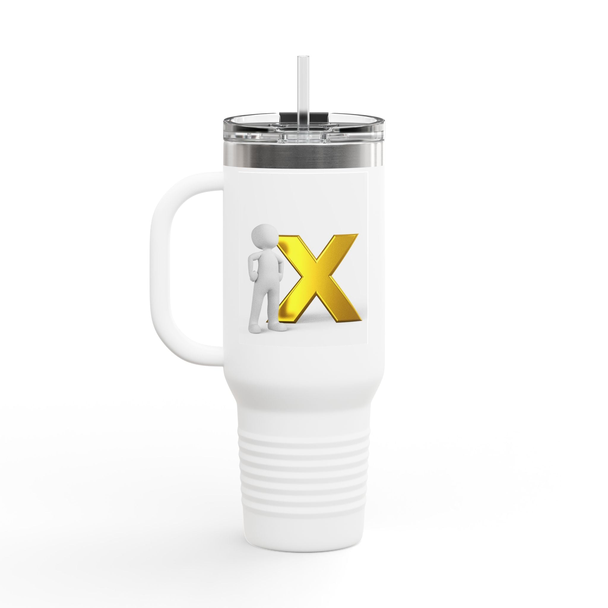 3D Stick Figure with Gold X Travel Mug | 40oz Insulated Tumbler