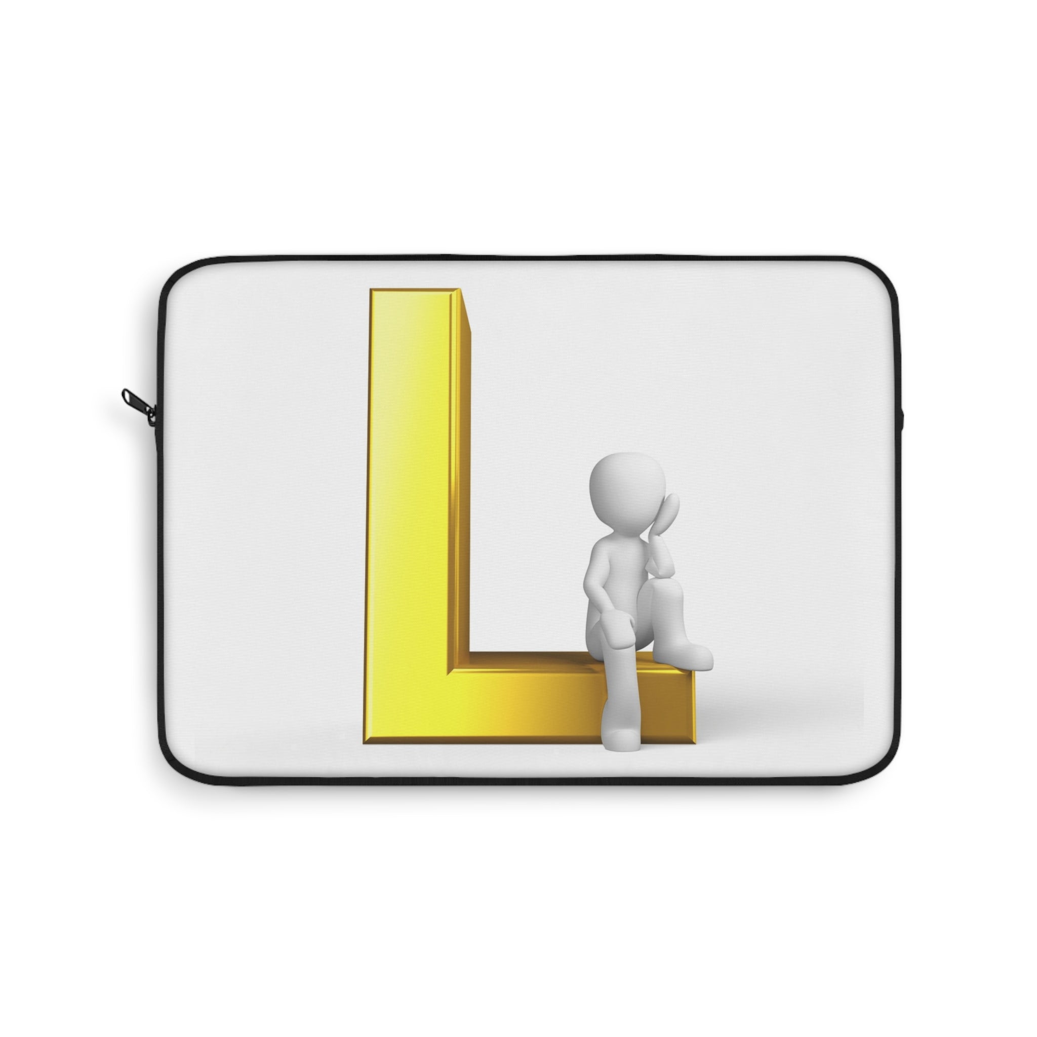Housse d'ordinateur portable « L » en 3D avec figurine assise | Initiale « L » monogramme