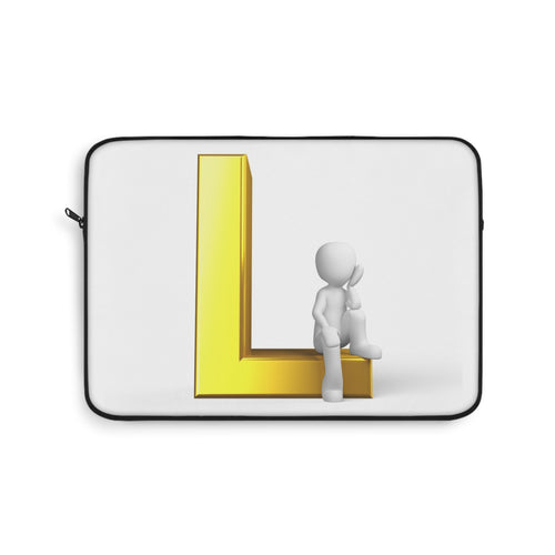 Housse d'ordinateur portable « L » en 3D avec figurine assise | Initiale « L » monogramme