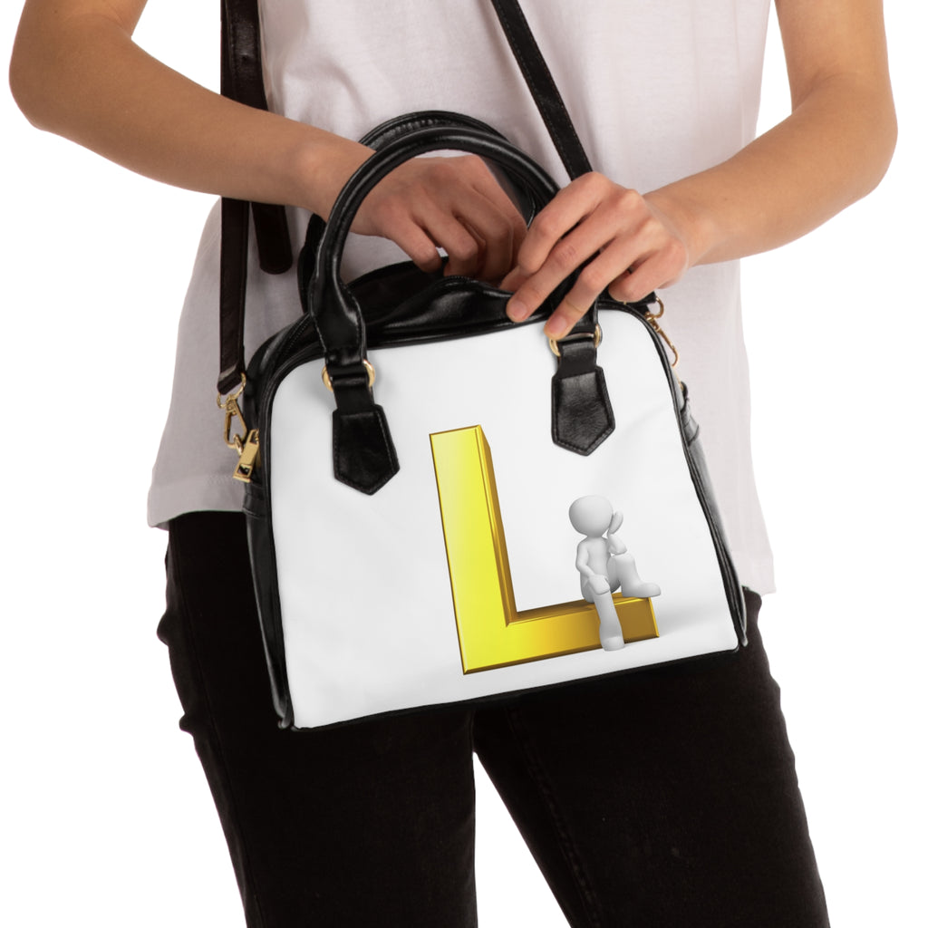 3D Person with Gold L Letter Shoulder Handbag | Initial Monogram Purse