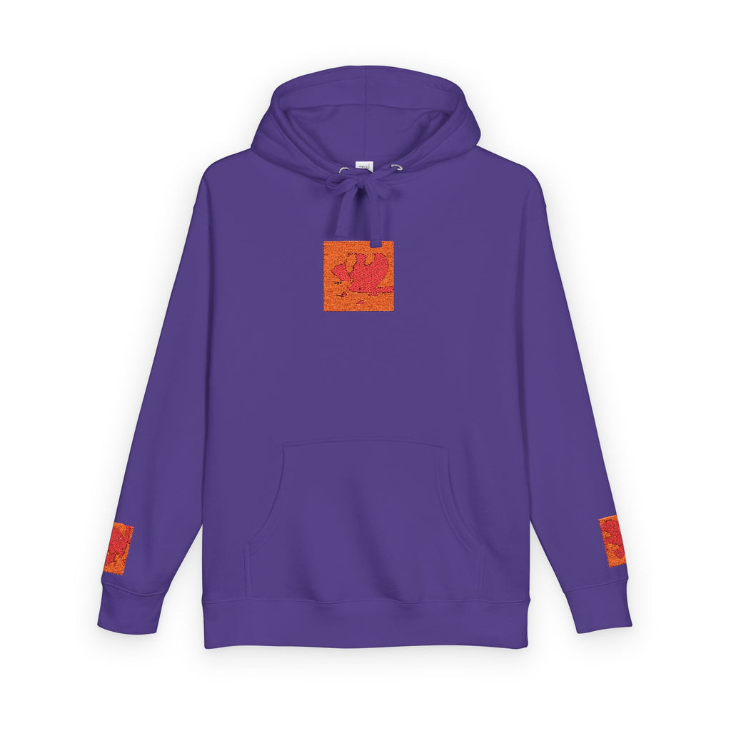 Orange Phoenix Pixel Art Hoodie | Square Chest & Sleeve Patch