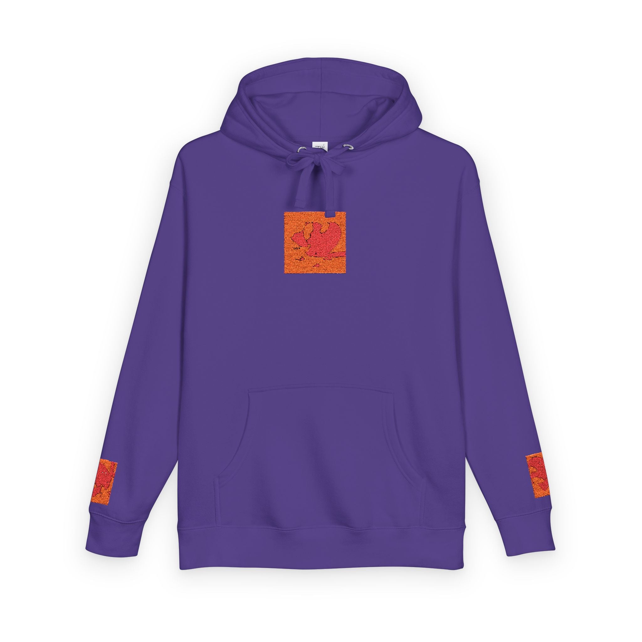 Orange Phoenix Pixel Art Hoodie | Square Chest & Sleeve Patch