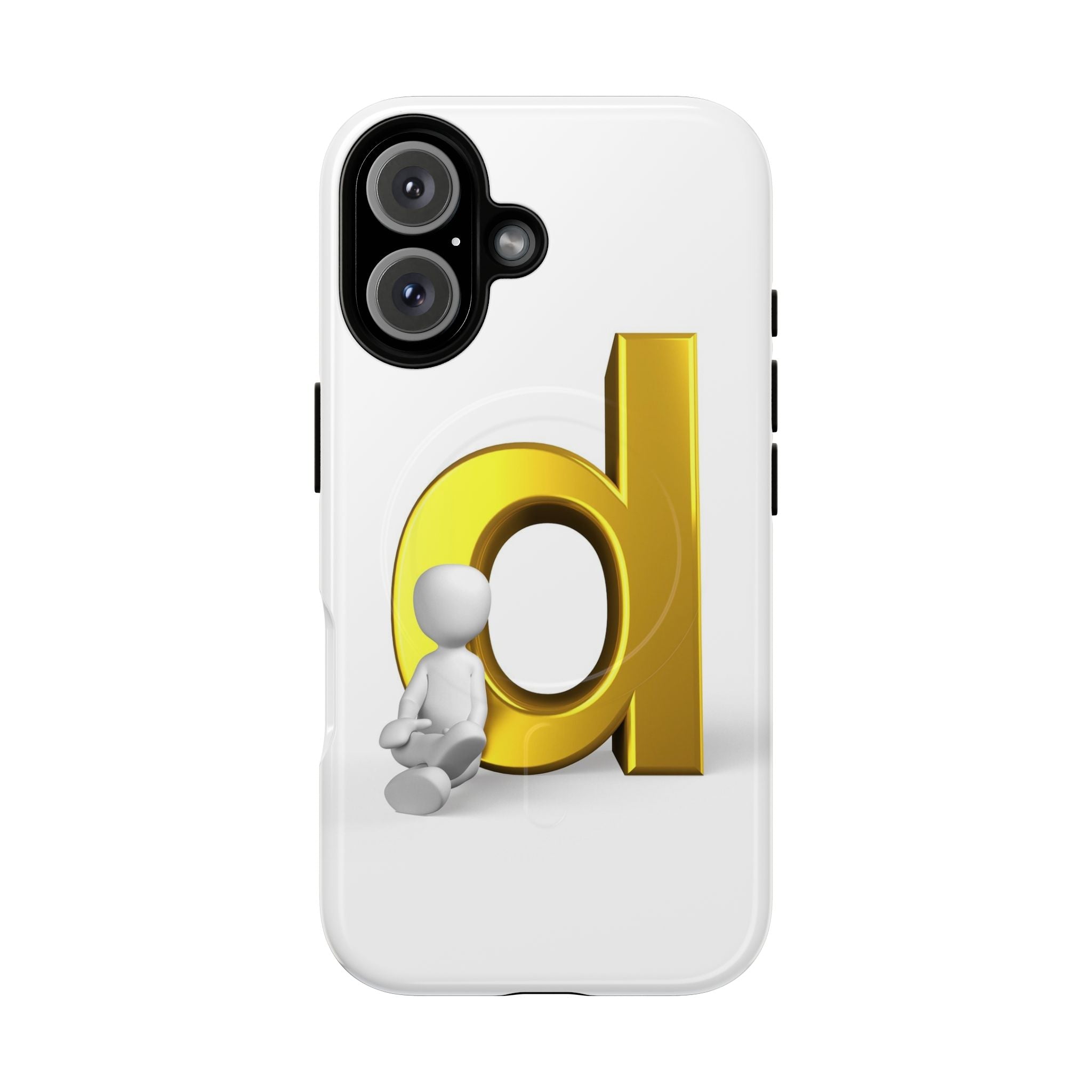 Coque de téléphone Lettre D dorée avec personnage assis | Coque magnétique