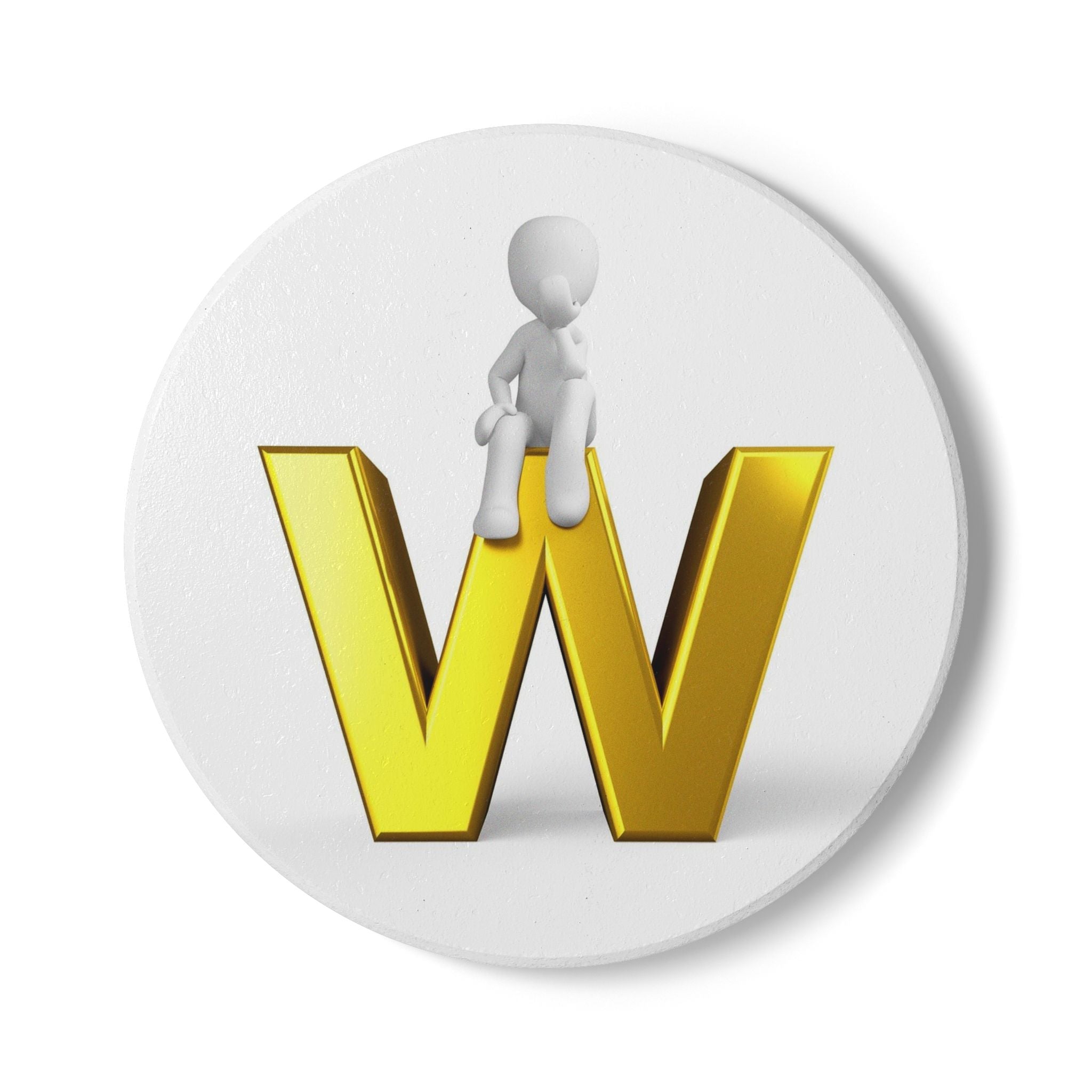 Gold 3D Letter W coaster Ceramic Coaster | Monogram initial drink coaster