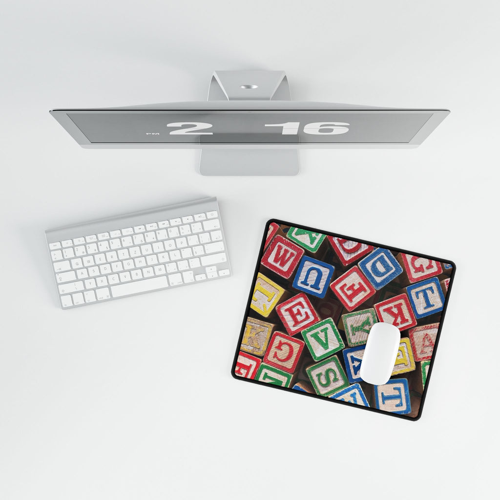 Vintage Wooden Alphabet Blocks Desk Mat | Kids Playroom Mousepad