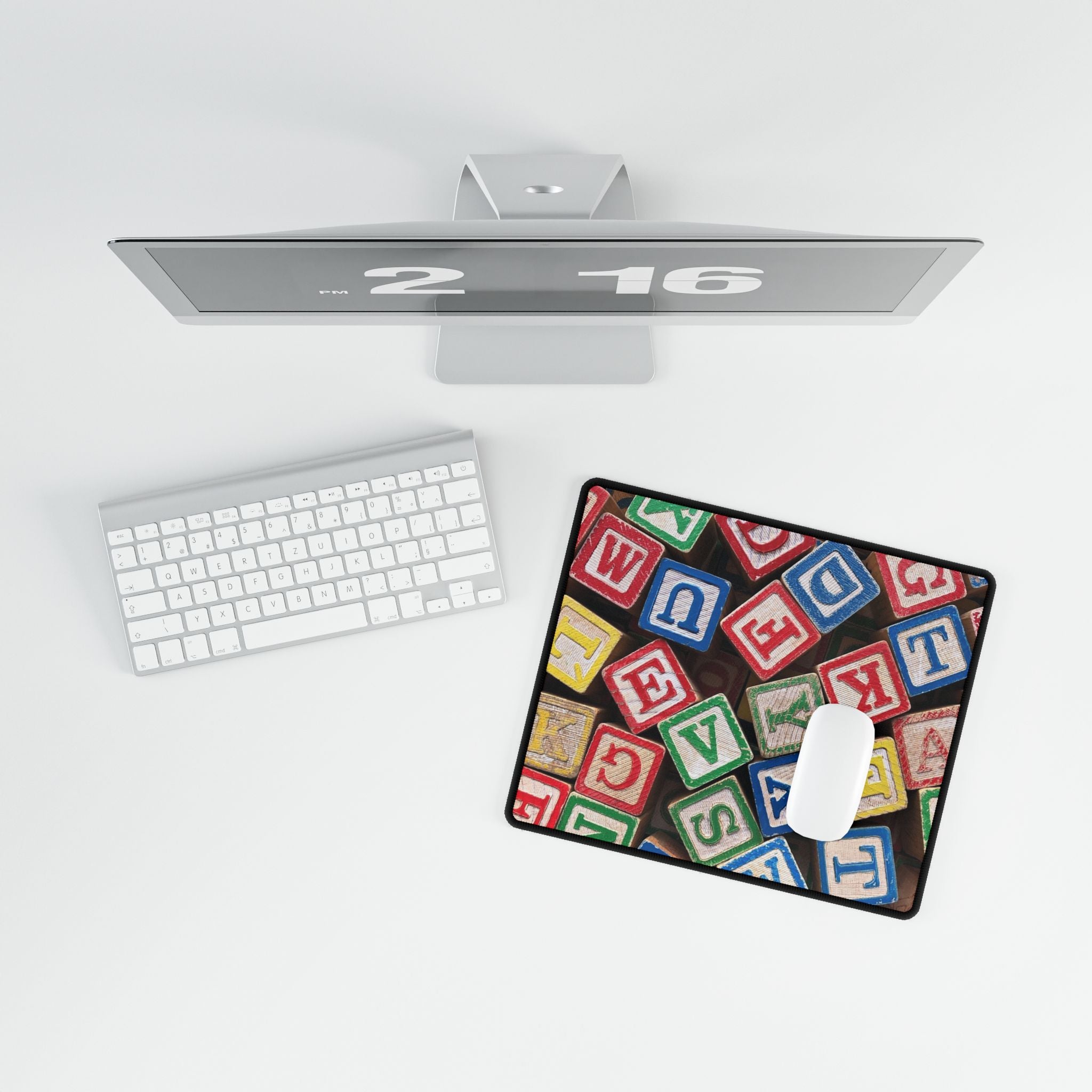 Vintage Wooden Alphabet Blocks Desk Mat | Kids Playroom Mousepad
