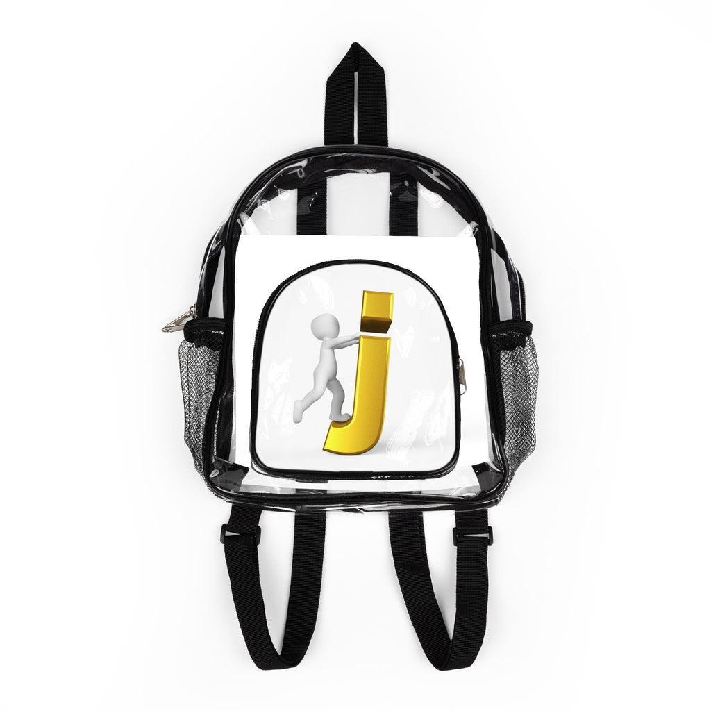 3D Stick Figure Pushing Yellow Letter J Clear Stadium Backpack | Transparent School Bag