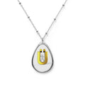 Gold Letter Ü Oval Pendant Necklace — Modern Minimalist Tear Drop Jewelry