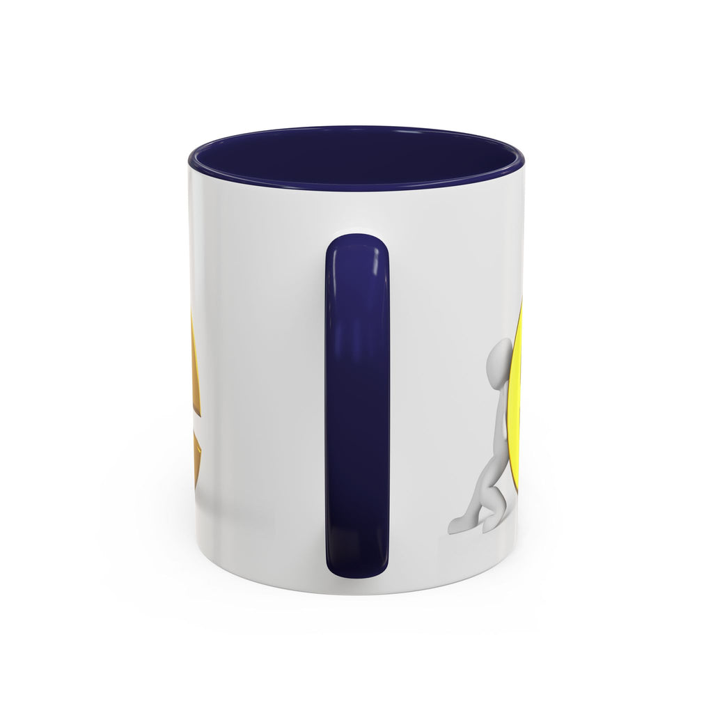 3D Stick Figure Pushing Gold Letter e Accent Coffee Mug | Black Handle, Interior