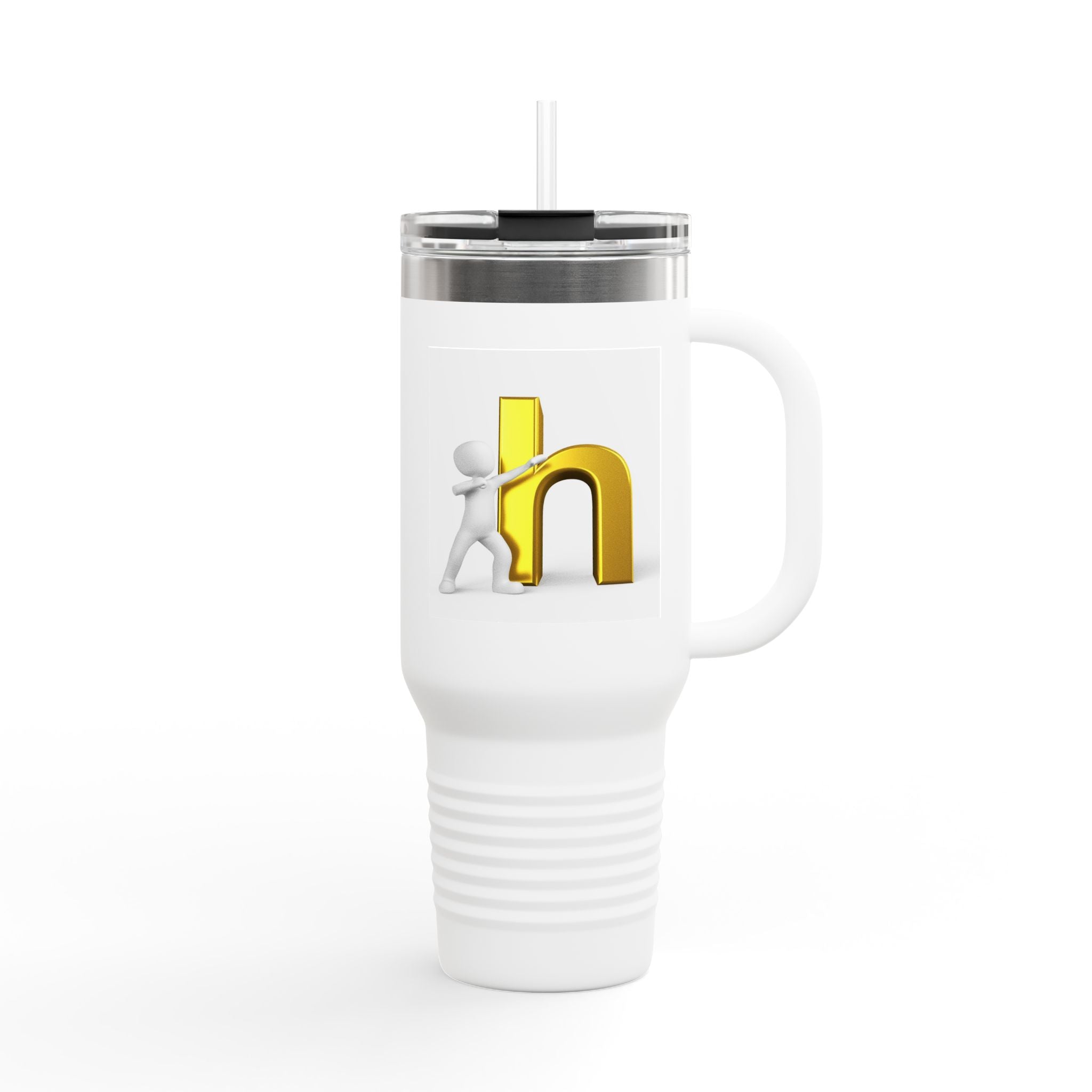 3D Gold Letter H with Figure | Travel Mug