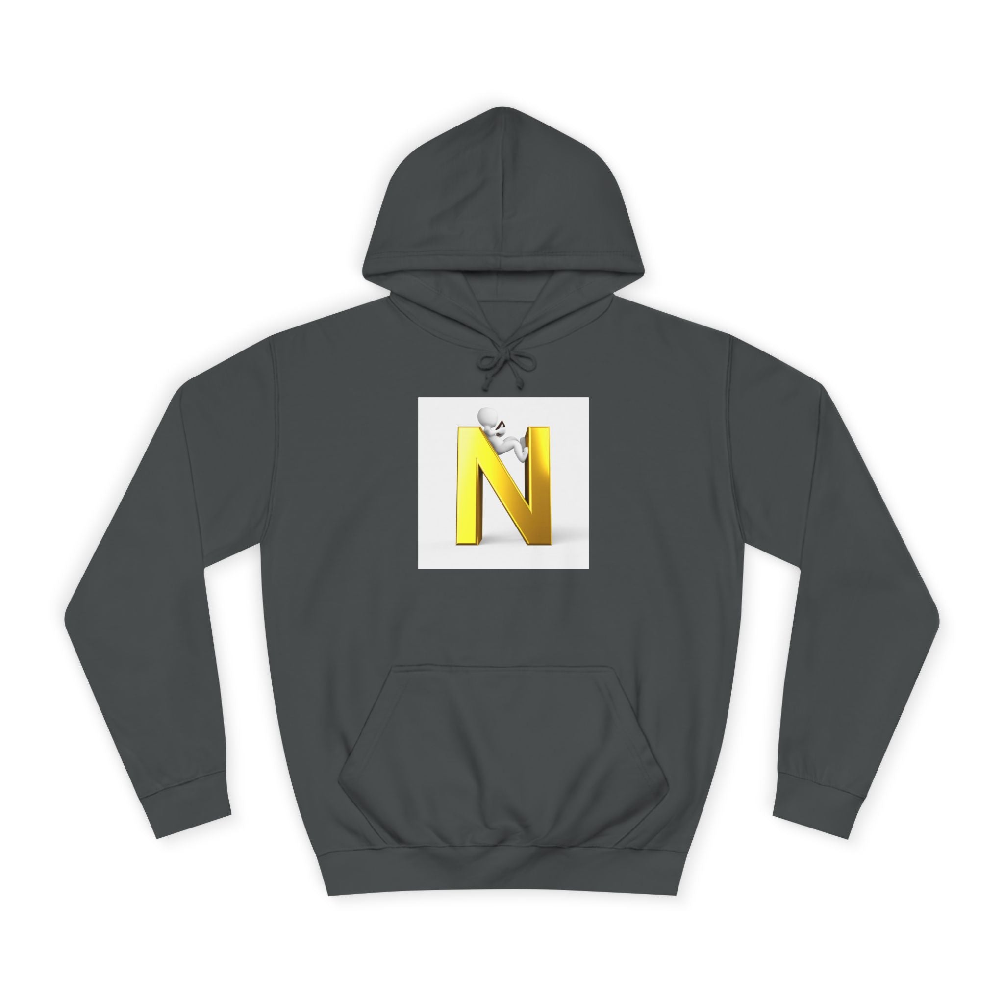 Gold 3D Letter N with Climbing Figure Hoodie | Initial Monogram Pullover
