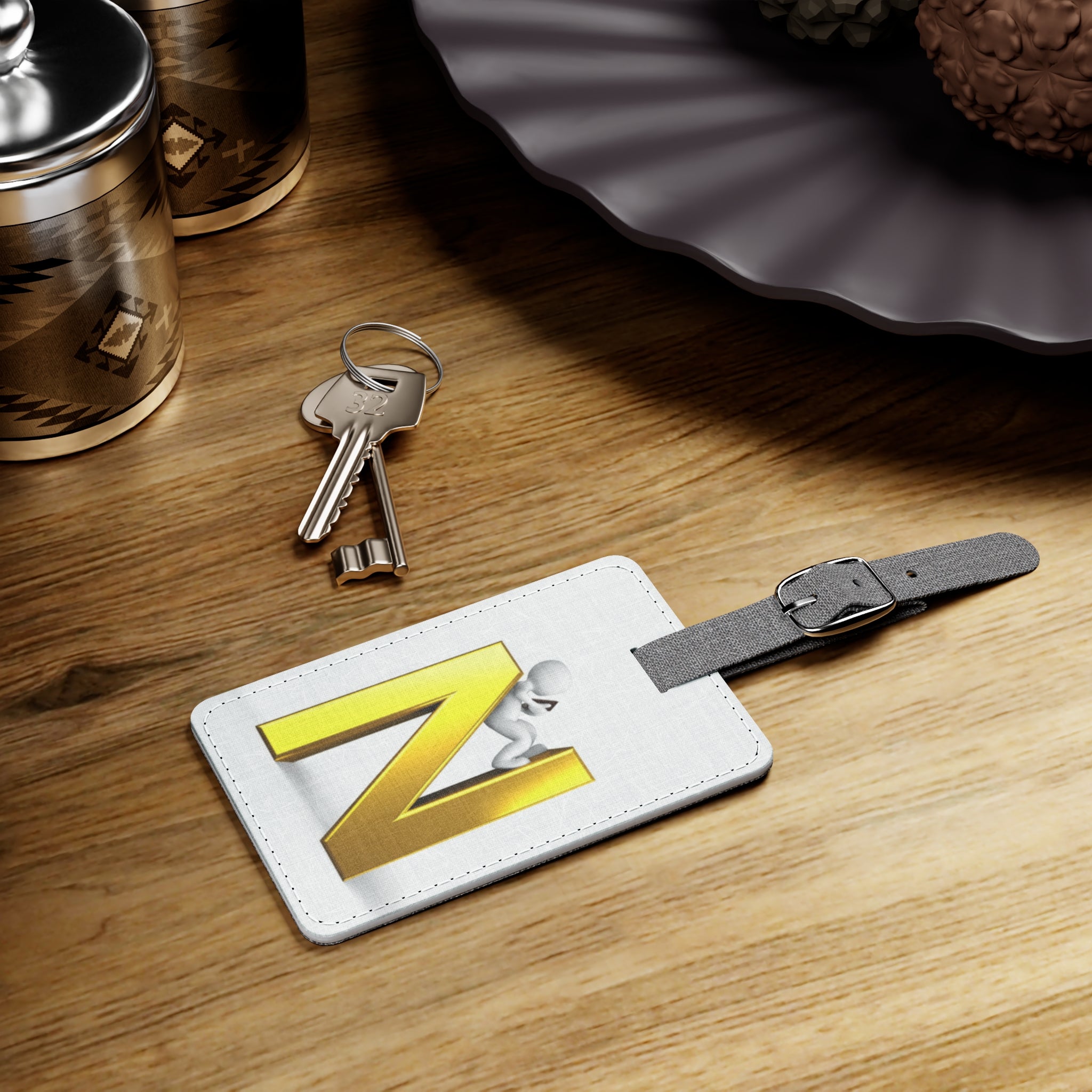 Gold Letter N Monogram Luggage Tag | Rectangle Saffiano Polyester