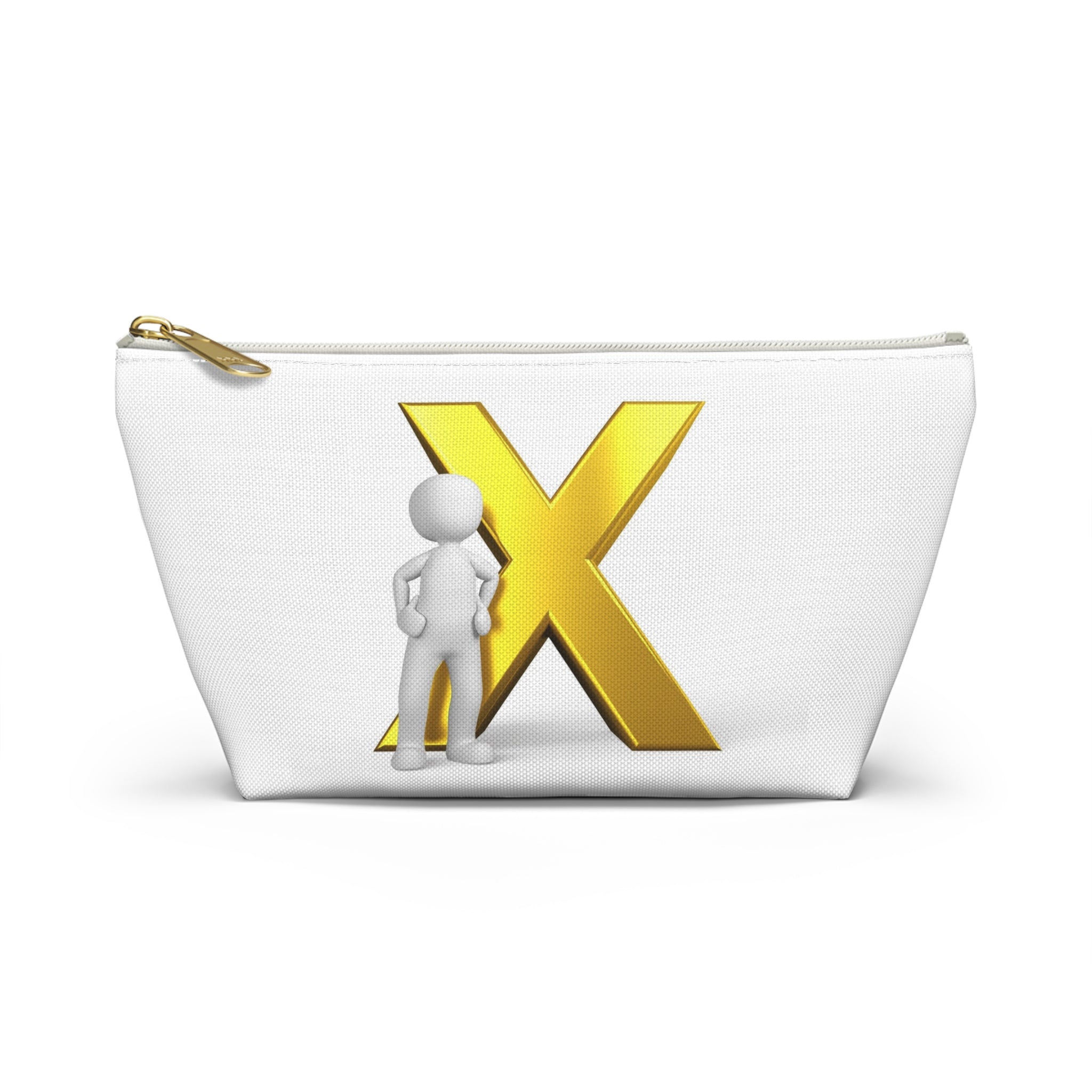 Gold Letter X with Stick Figure Accessory Pouch | T-Bottom Zipper Pouch
