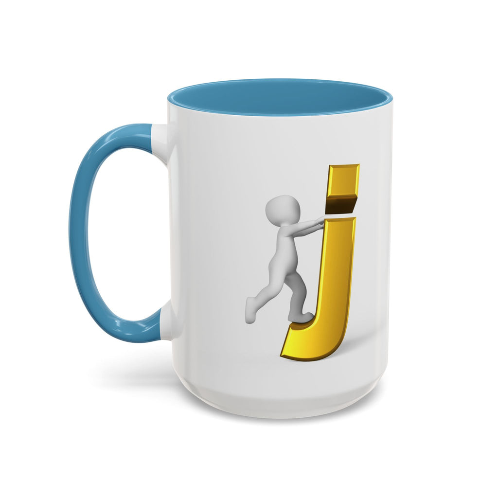 Tasse avec figurine 3D bâton poussant la lettre J dorée | Tasse à café