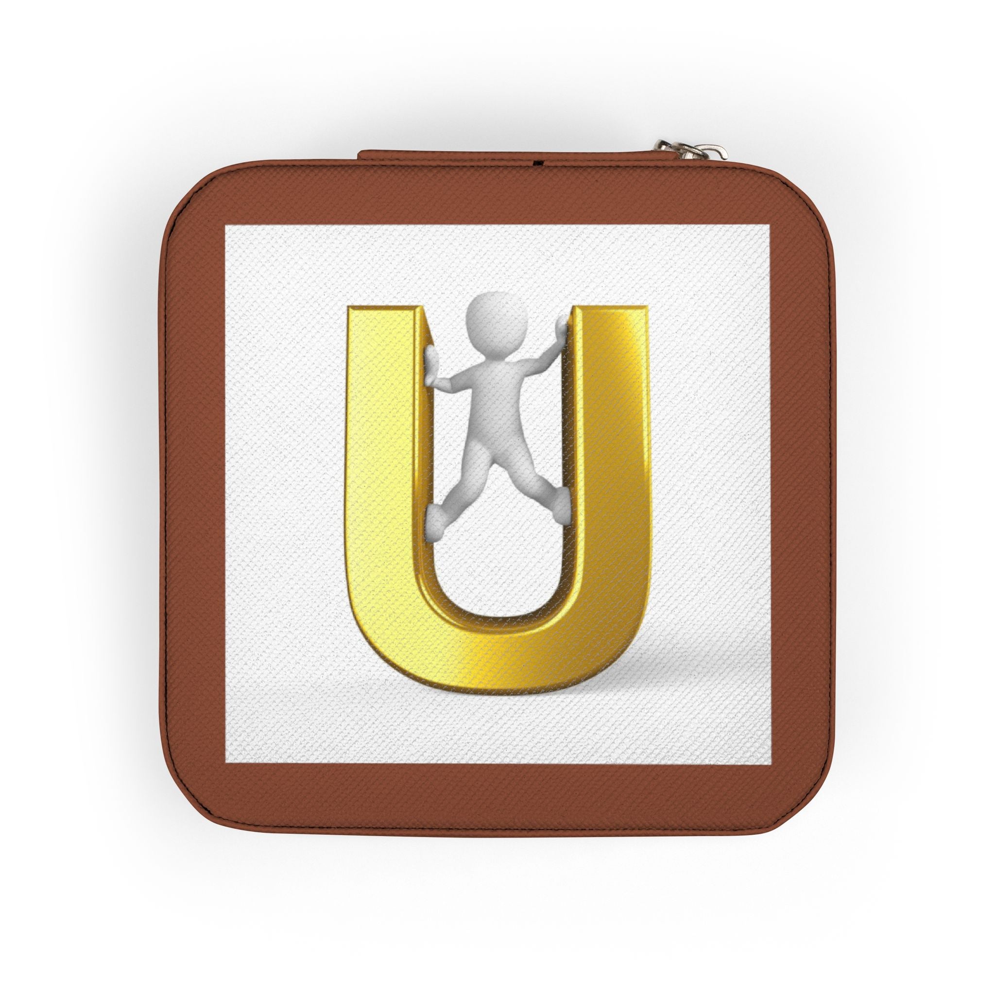 Gold U Initial Monogram Jewelry Case | Travel Jewelry Organizer