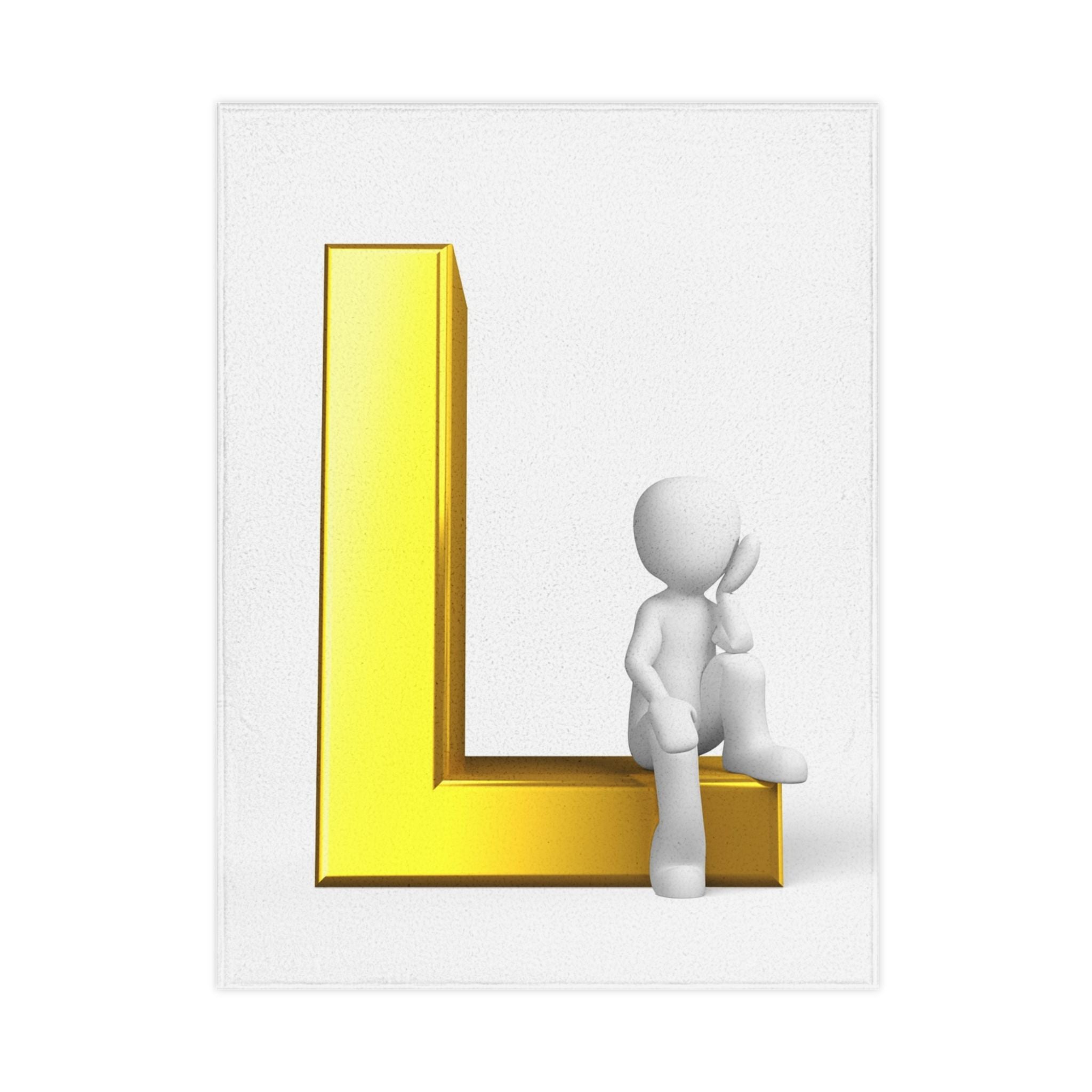 Gold Letter L with 3D Figure Toddler Blanket | Personalized Initial Nursery