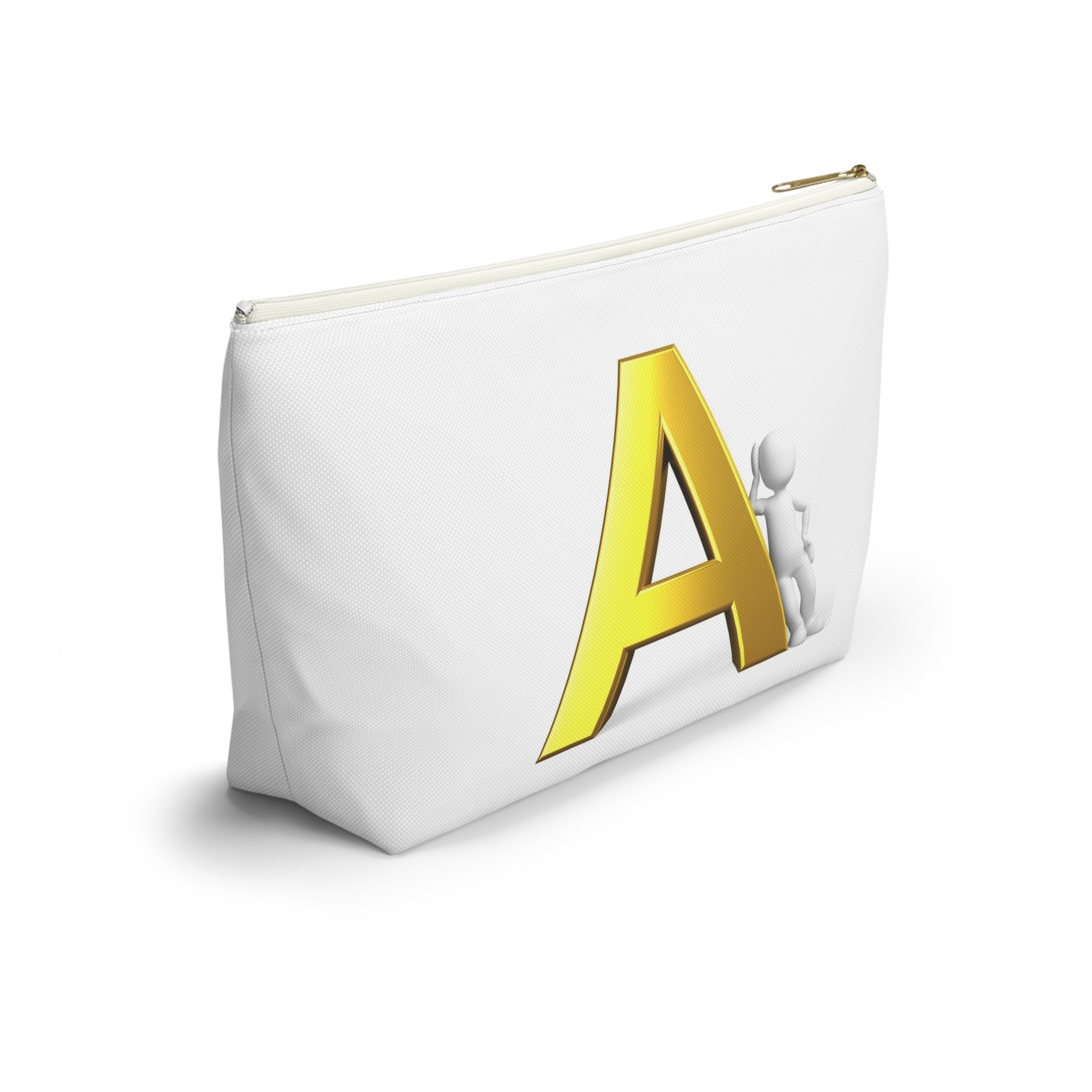 Gold Letter A Monogram Accessory Pouch | T-Bottom Cosmetic Bag