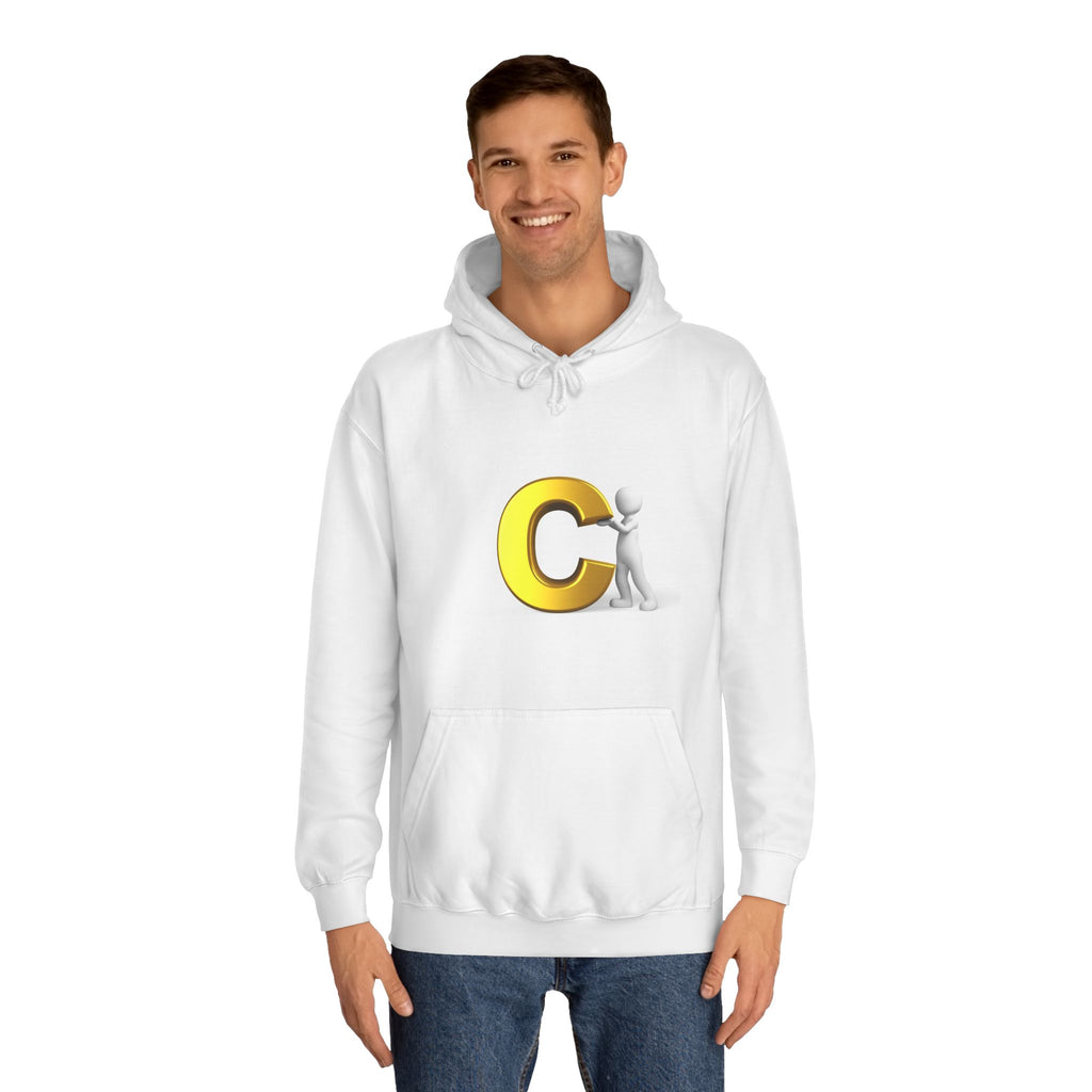 3D Yellow Letter C with Character Hoodie | Initial Monogram Sweatshirt