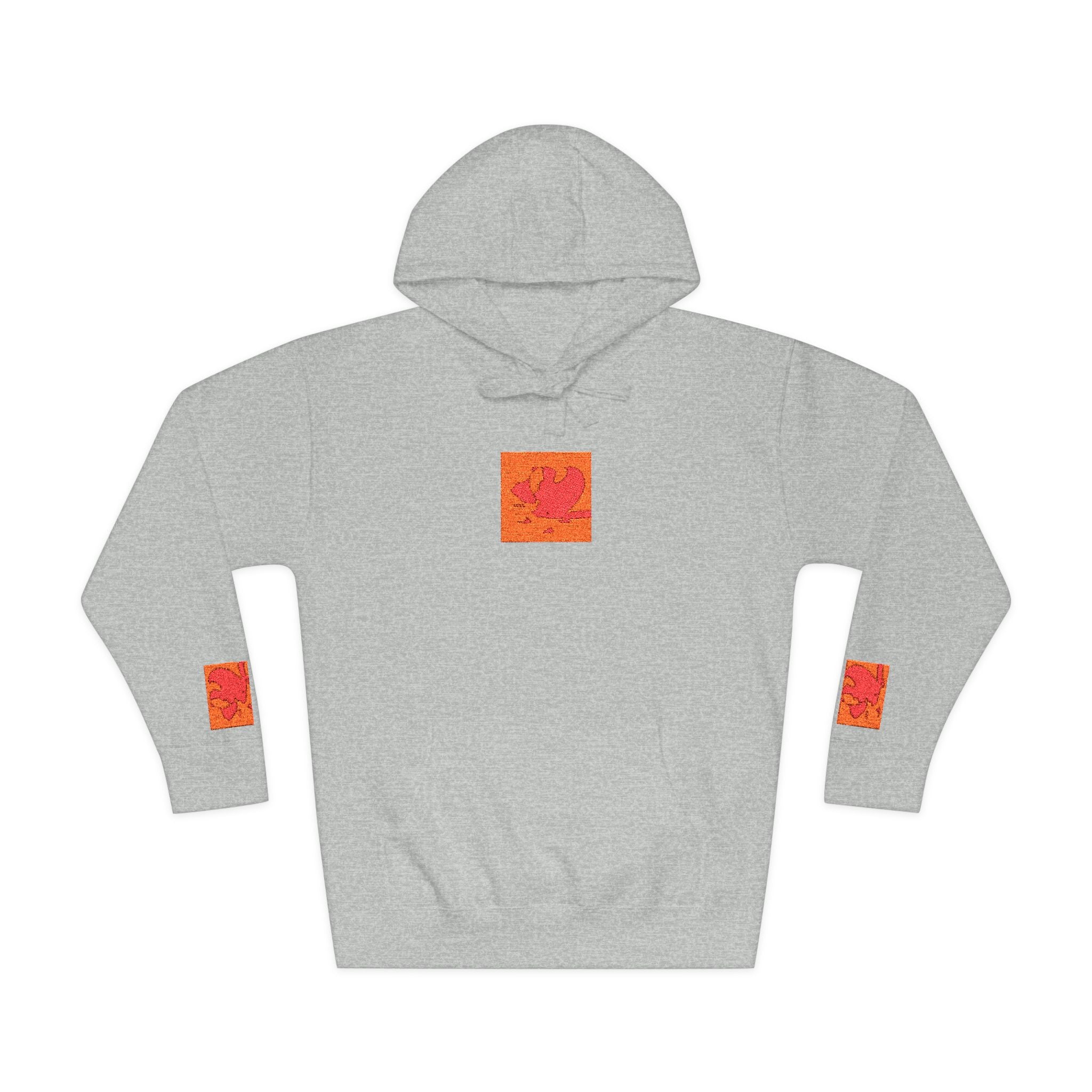 Orange Phoenix Pixel Art Hoodie | Square Chest & Sleeve Patch