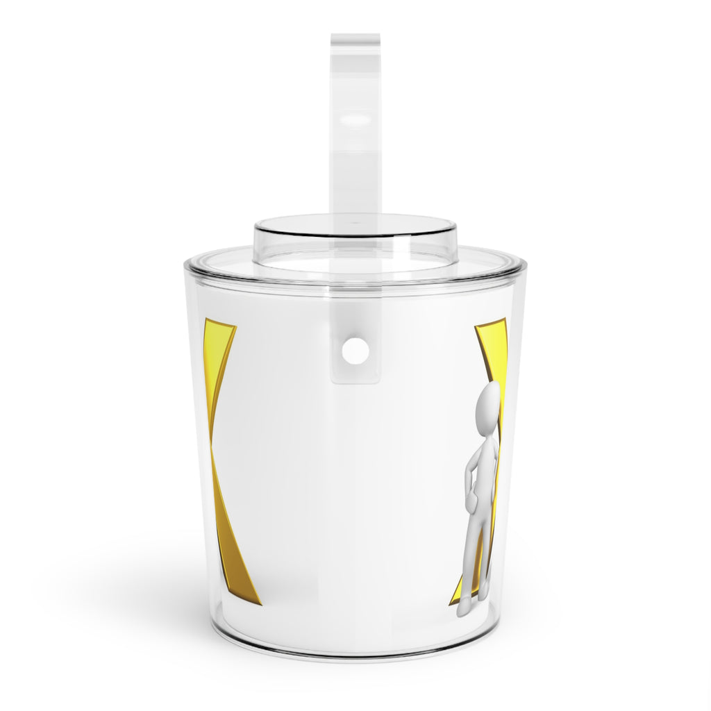 Gold X Monogram Ice Bucket with Tongs | Acrylic Cooler, Party Bar Accessory