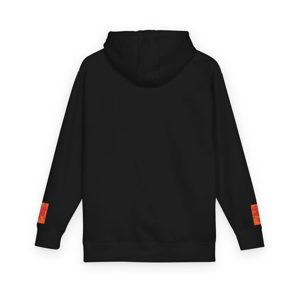 Orange Phoenix Pixel Art Hoodie | Square Chest & Sleeve Patch