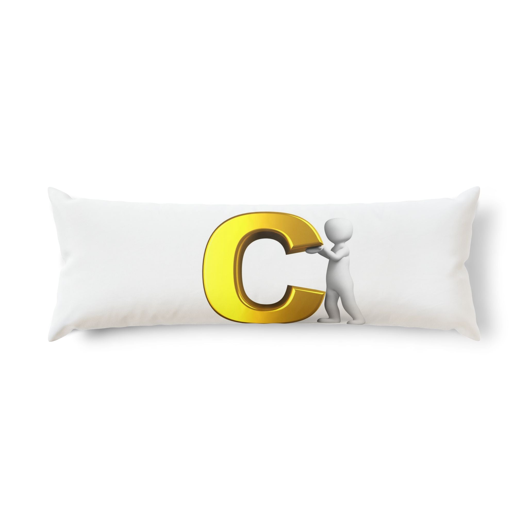 3D Gold Letter C with Figure Body Pillow | Monogram Letter C Pillow