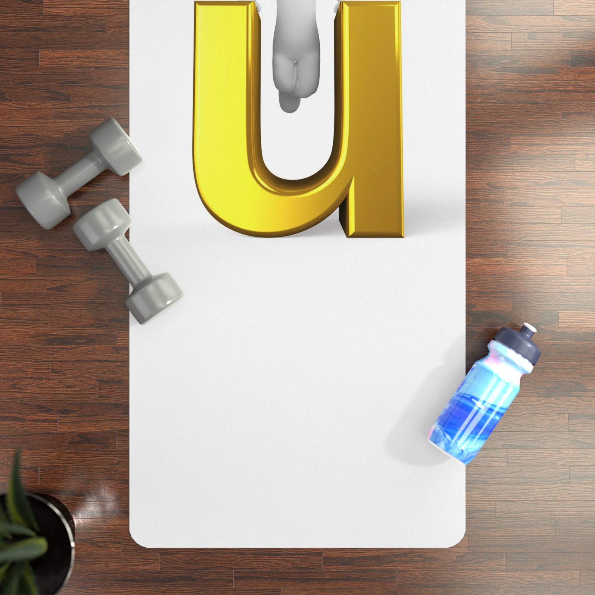 3D Gold Letter U Illustration Rubber Yoga Mat | Minimal Alphabet Design