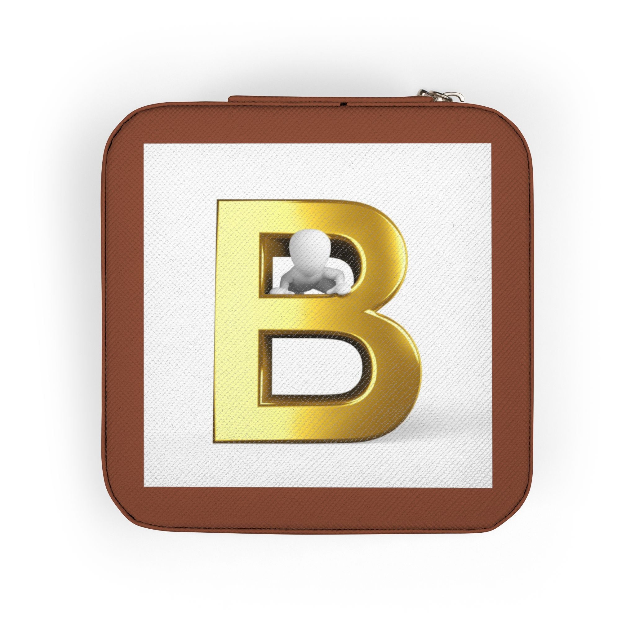 Gold Initial B Jewelry Travel Case | Compact Square Portable Organizer